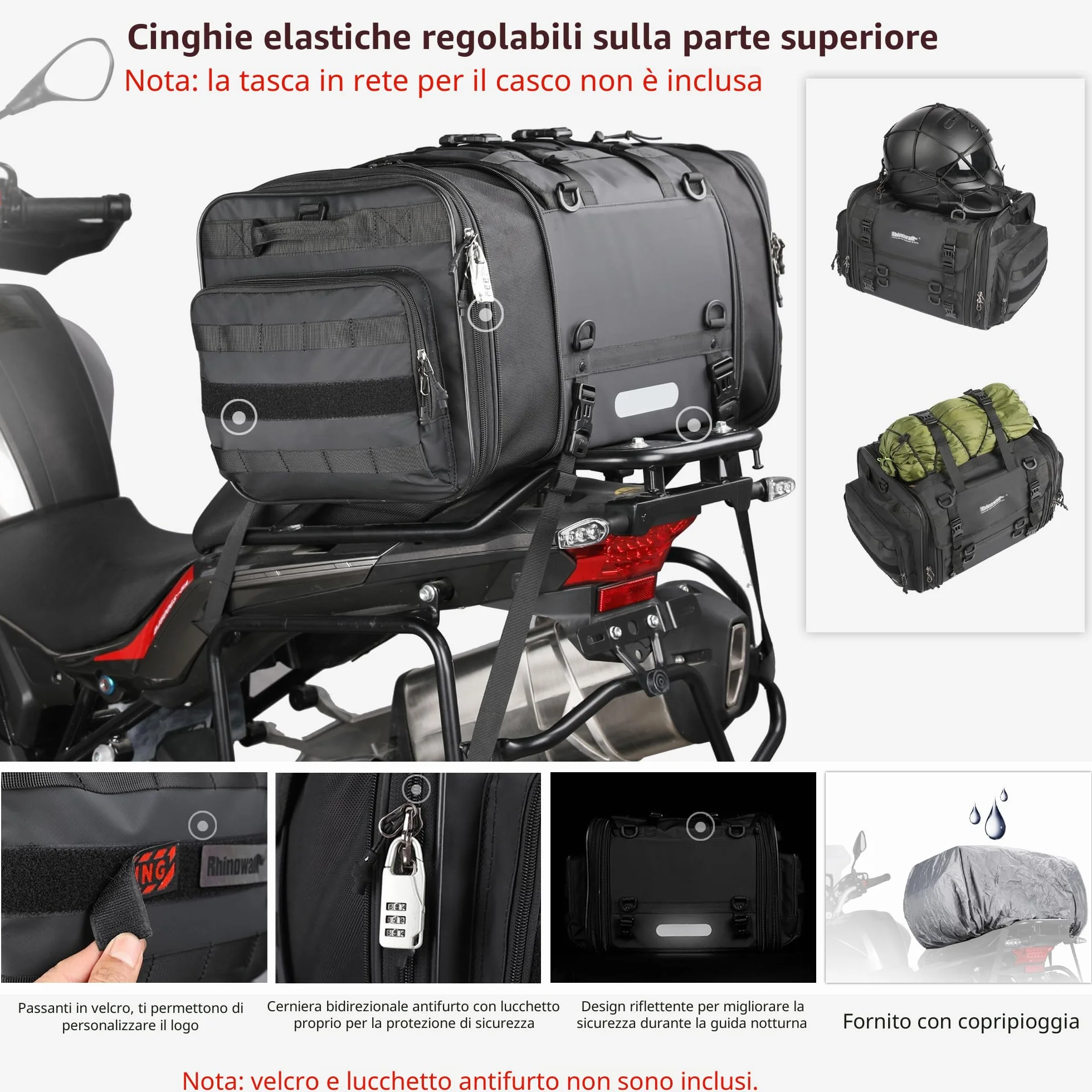 Rhinowalk Borsa posteriore per moto impermeabile 45 L nero