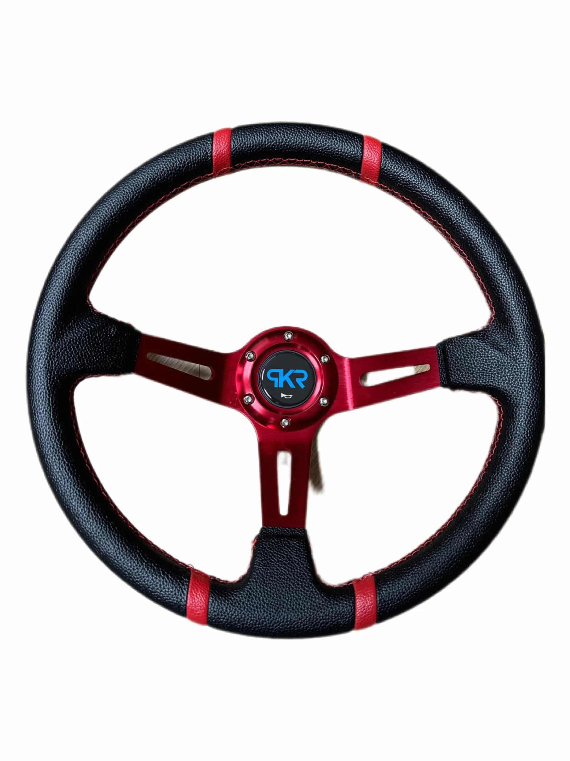 PKR VOLANTE SPORTIVO A CALICE NERO CON STRISCE ROSSE SPORTIVO UNIVERSALE AUTO RALLY SPORT GARE RADUNI TUNING