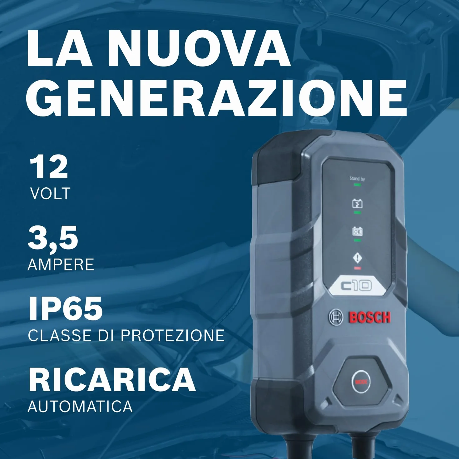 Bosch C10 Caricabatterie Auto 12V 3,5A Mantenimento Piombo-Acido AGM GEL EFB SLI