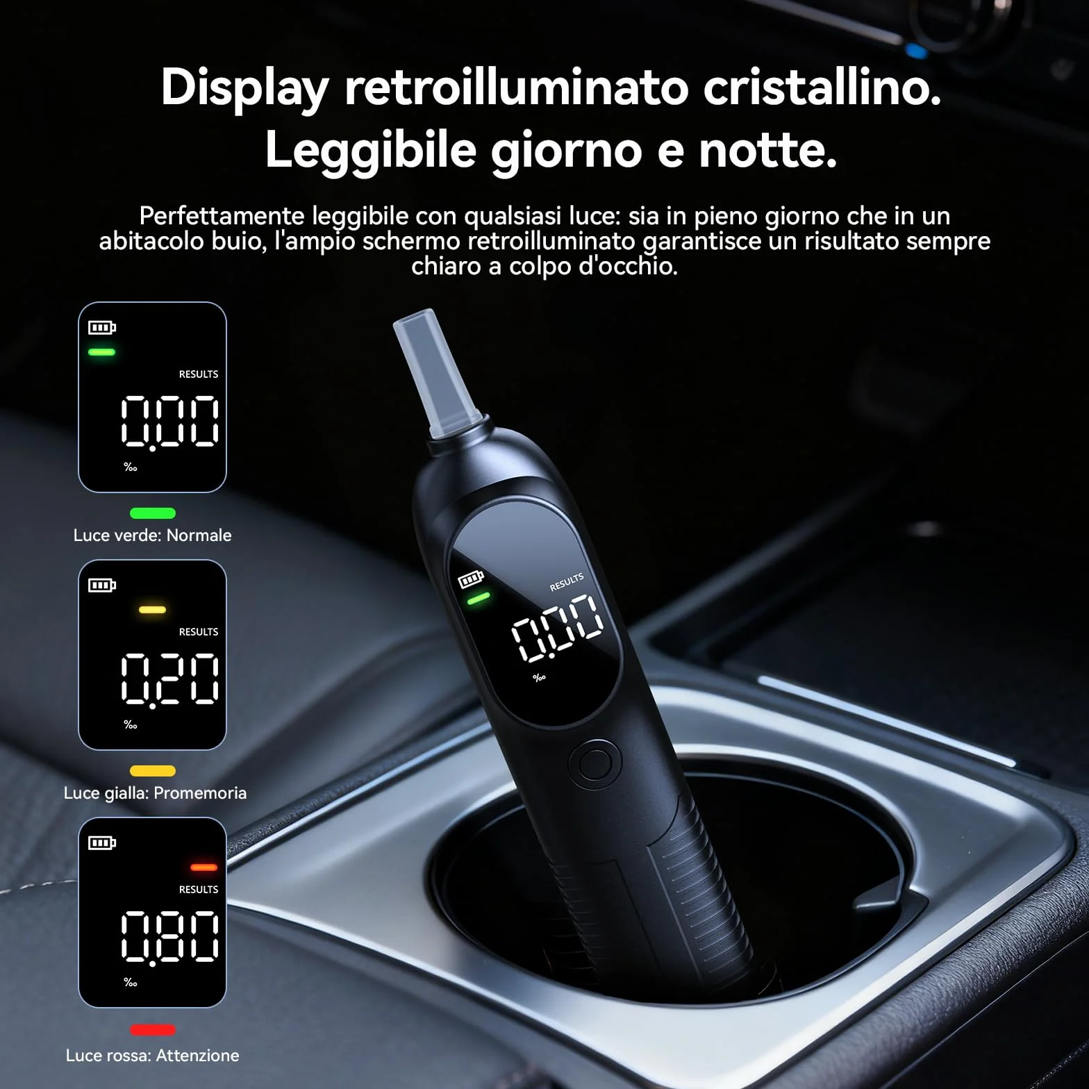 Etilometro Professionale ad Alta Precisione con Sensore Intelligente e Display Retroilluminato, Analizzatore Portatile del Respiro