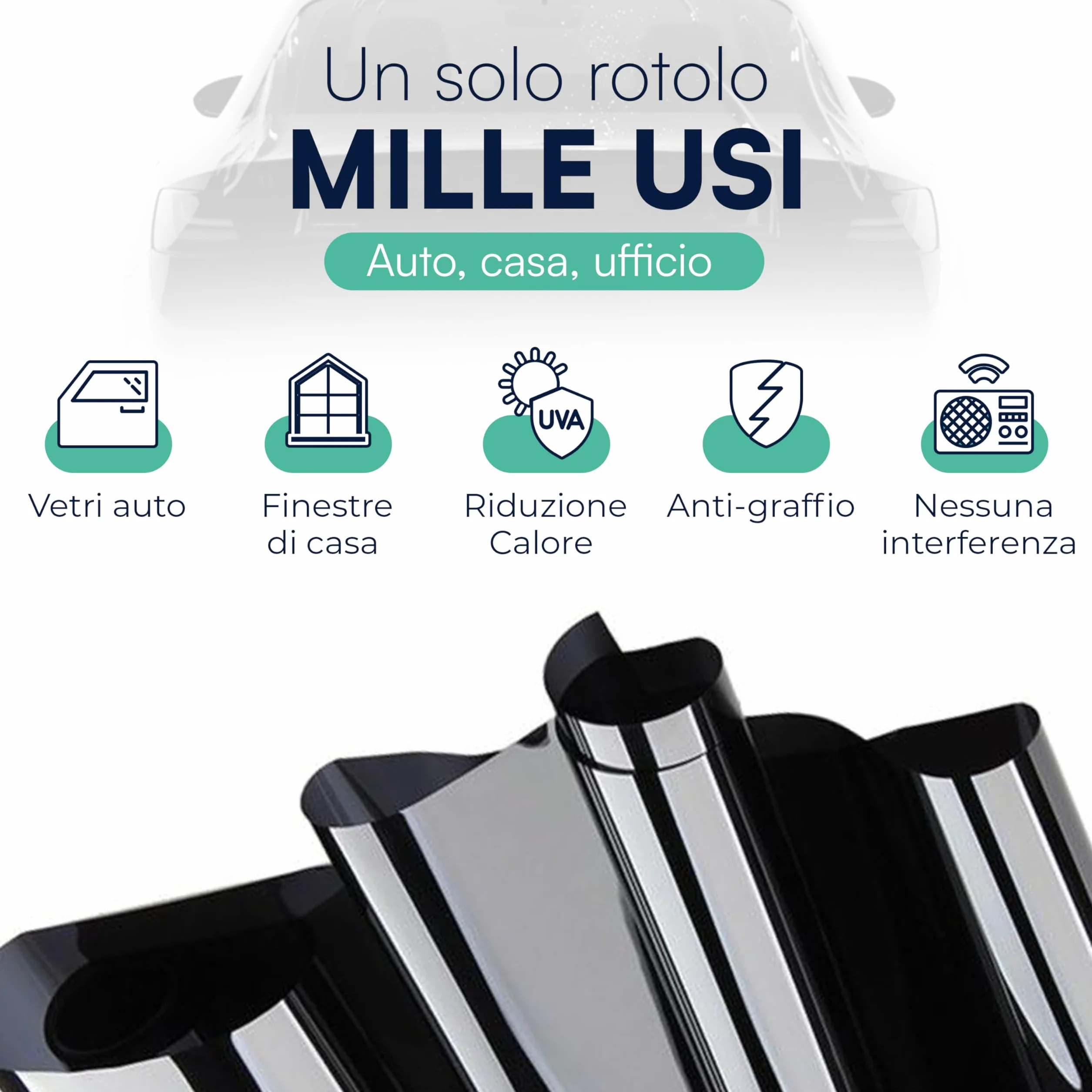 TEMPO DI SALDI Pellicola Oscurante Vetri Auto 50x300 cm Effetto Fumé e Protezione UV, Pellicola per Vetri Auto Nera Universale, Ideale anche per Porte e Finestre di Casa o Ufficio