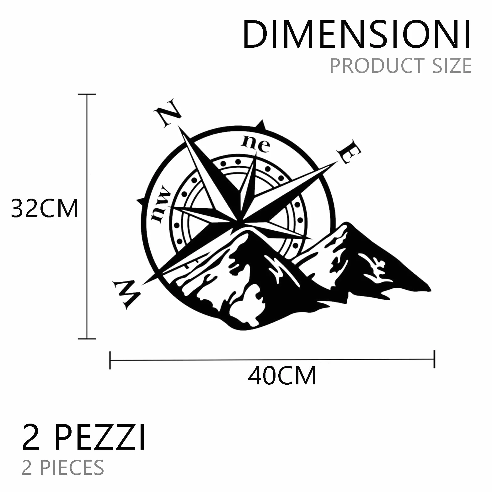 Adesivo Rosa dei Venti 2 Pezzi 27x21cm 40x32cm Adesivi per Camper Auto Moto Fuoristrada Stickers Dakar Esterni Grandi Nero