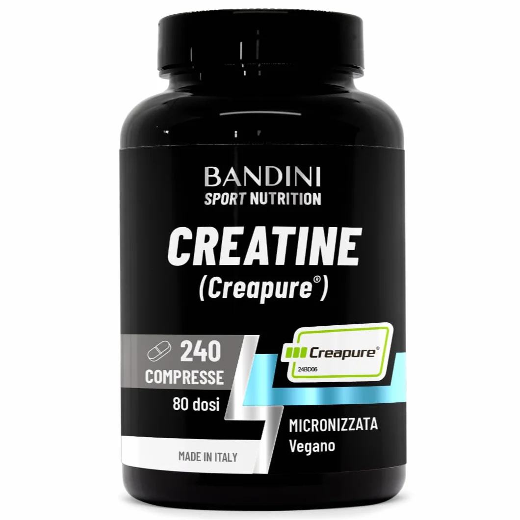 Bandini Creatina CREAPURE Monoidrata 240 Compresse - Integratore per Allenamento, Sport, Palestra - Micronizzata 100% Vegan - Creatine Monoidrato per ATP e Recupero