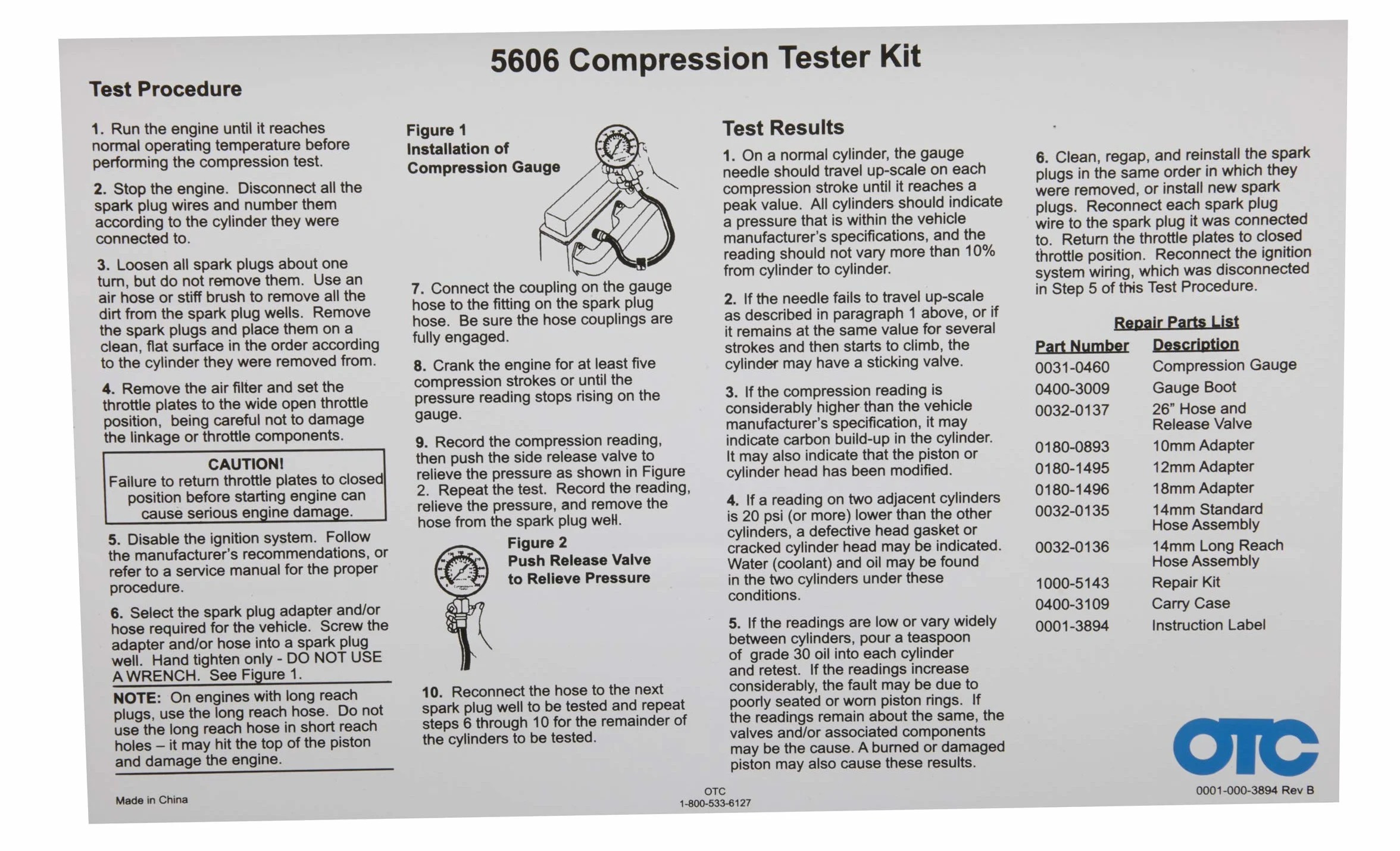 OTC 5606 Compression Tester Kit