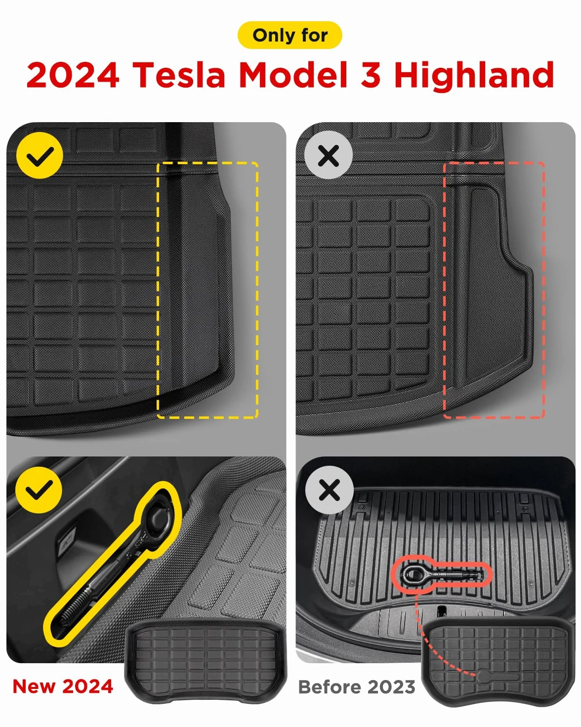 TAPTES 6 pezzi di tappetini per Tesla Model 3 Highland 2025 2024, 2024 2025 Accessori per Model 3. Tappetini per tutte le stagioni e tappetino per bagagliaio per Model 3, Accessori per Tesla Model 3