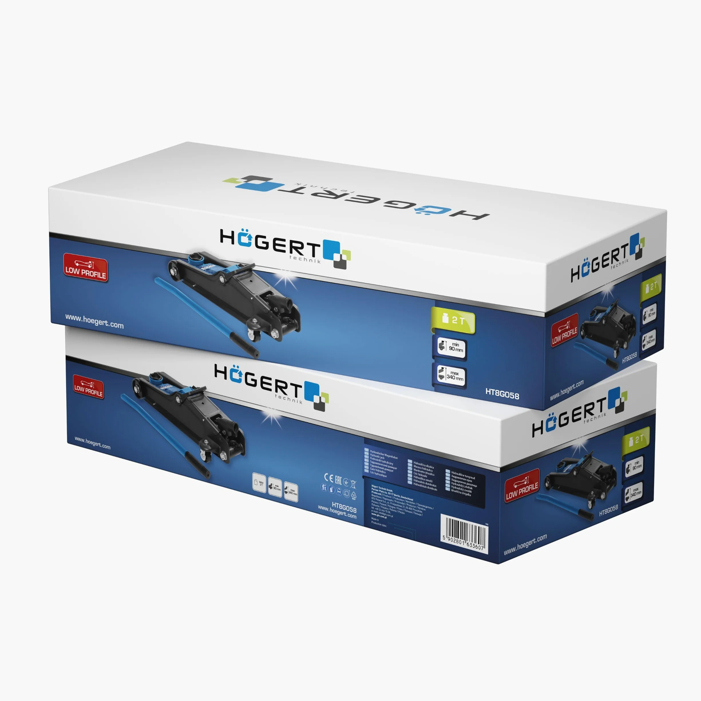 HÖGERT TECHNIK Cric idraulico piatto 2T, altezza 90-340 mm, acciaio, ruote, valvola sicurezza, sollevatore auto