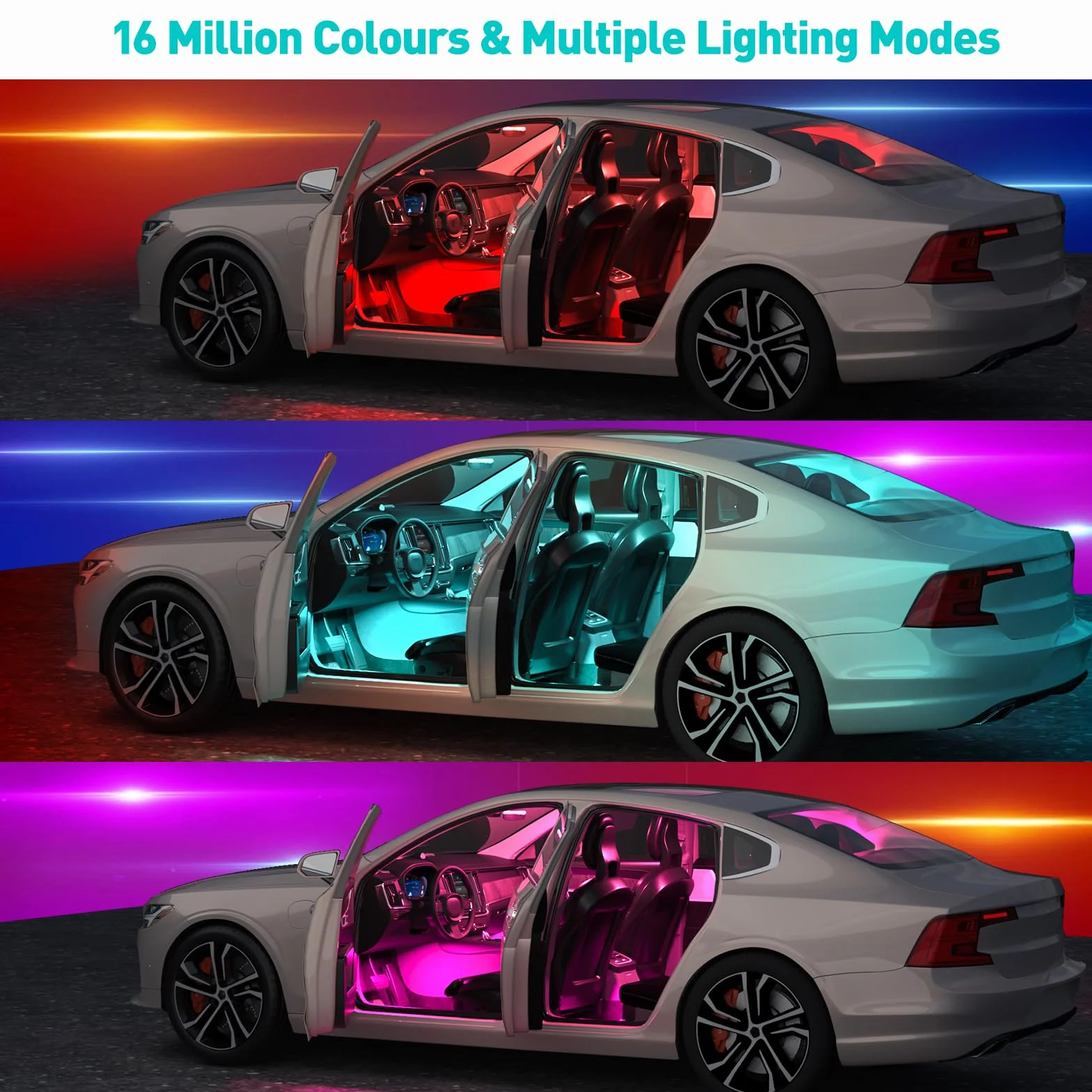 YiLaie LED Auto Interni, Luci Ambiente Auto con App e Controller, USB, 16 Milioni di Colori, Modalità Musica