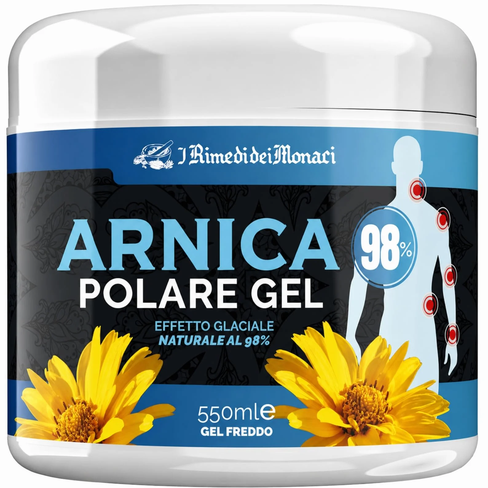 Gel Arnica Effetto Freddo Glaciale 550ml Gambe Effetto Ghiaccio con Mentolo Mirtillo Diosmina Menta Sollievo Muscoli Affaticati Made In Italy