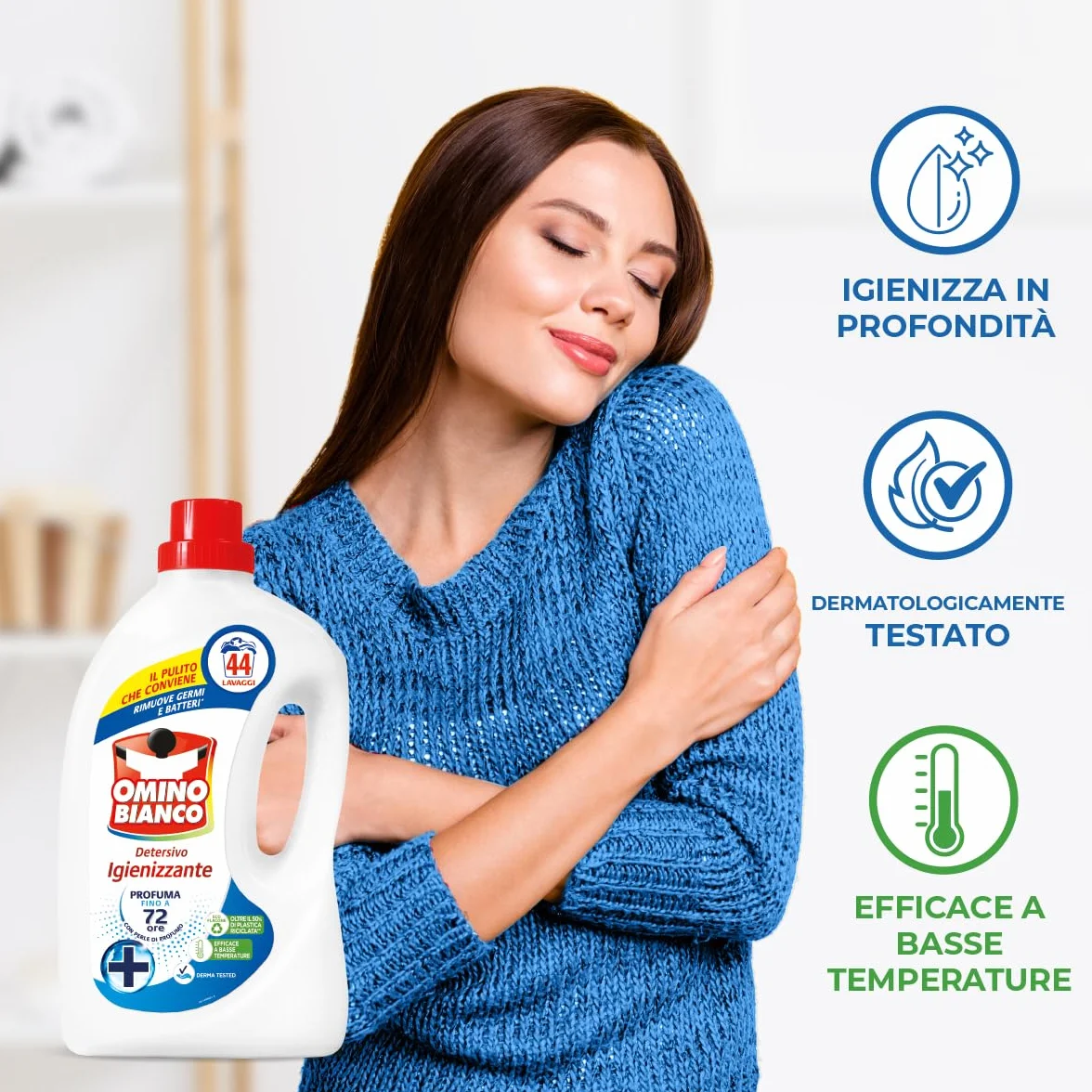 Omino Bianco Detersivo Lavatrice Igienizzante Liquido 132 Lavaggi 1760 ml x 3 Confezioni