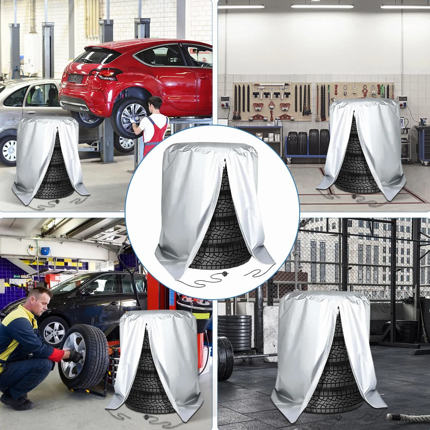 Copertura per Pneumatici Impermeabile Borsa Auto 84x120cm Argento 4 Pneumatici 18-22 Pollici