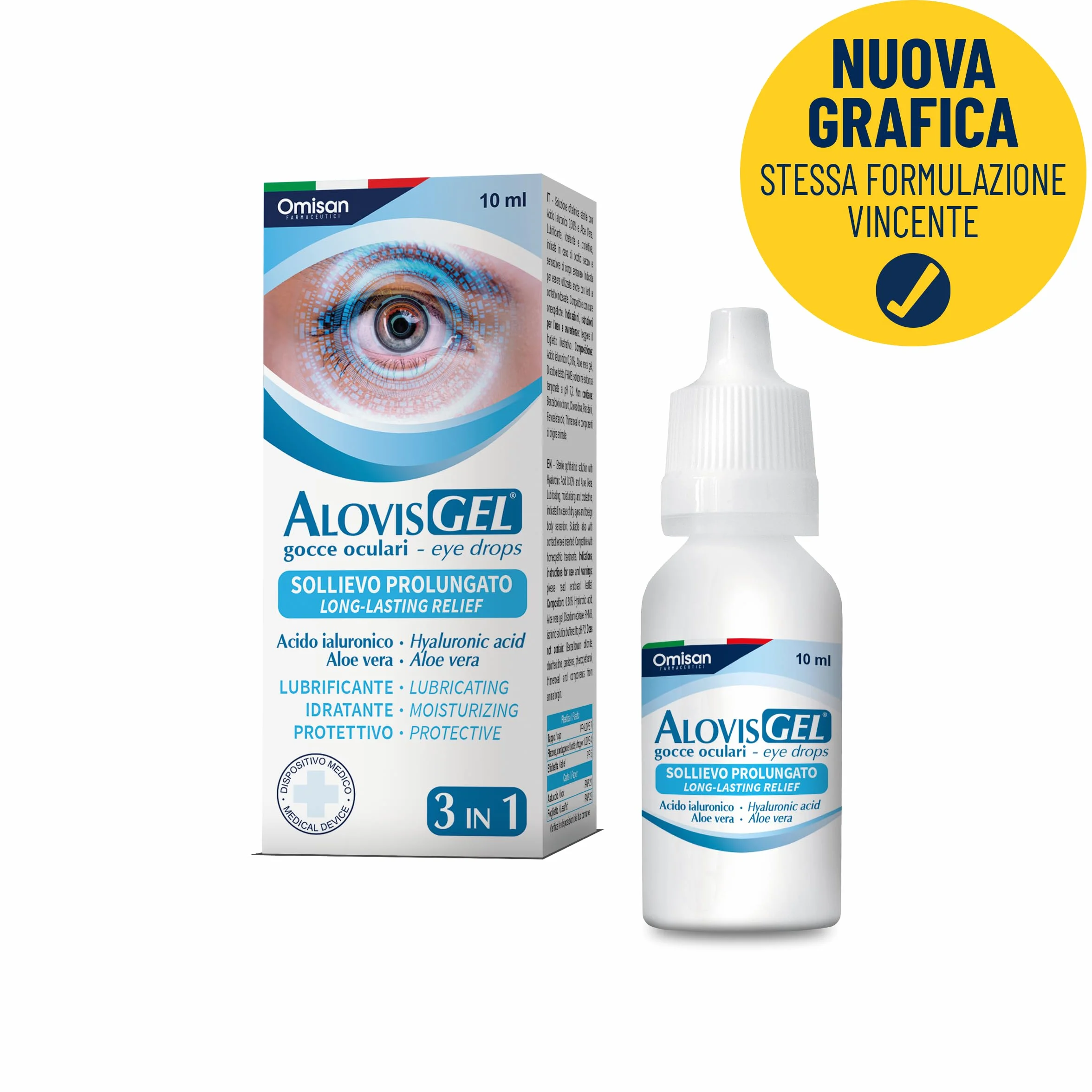 AlovisGel Liquid-Gel 3in1 Collirio Sterile Lubrificante Idratante Rinfrescante per Occhi Secchi con Acido Ialuronico e Aloe Vera 10 ml