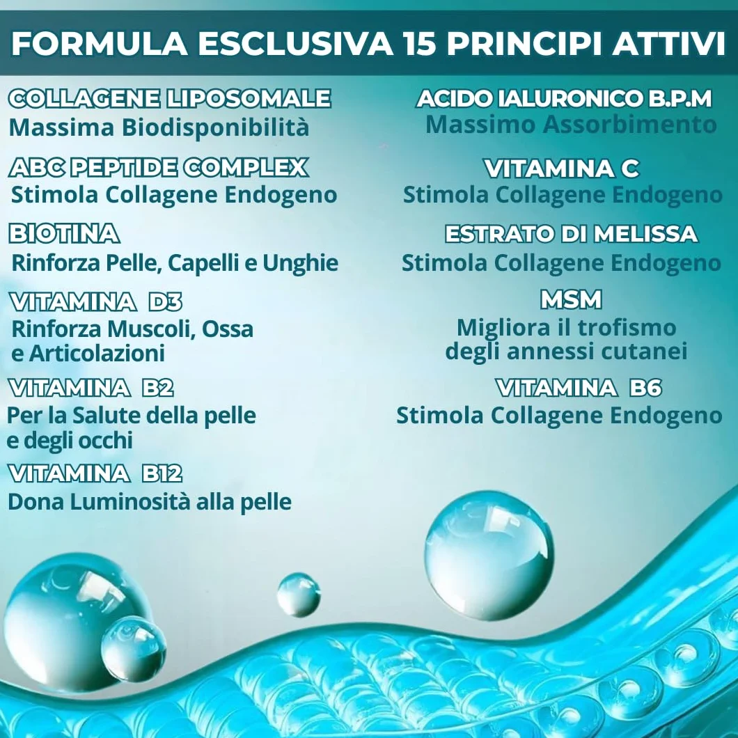 Collagene da Bere con Acido Ialuronico, Biotina, Msm, Vitamina C e Peptide - Collagen Idrolizzato per Ossa e Articolazioni