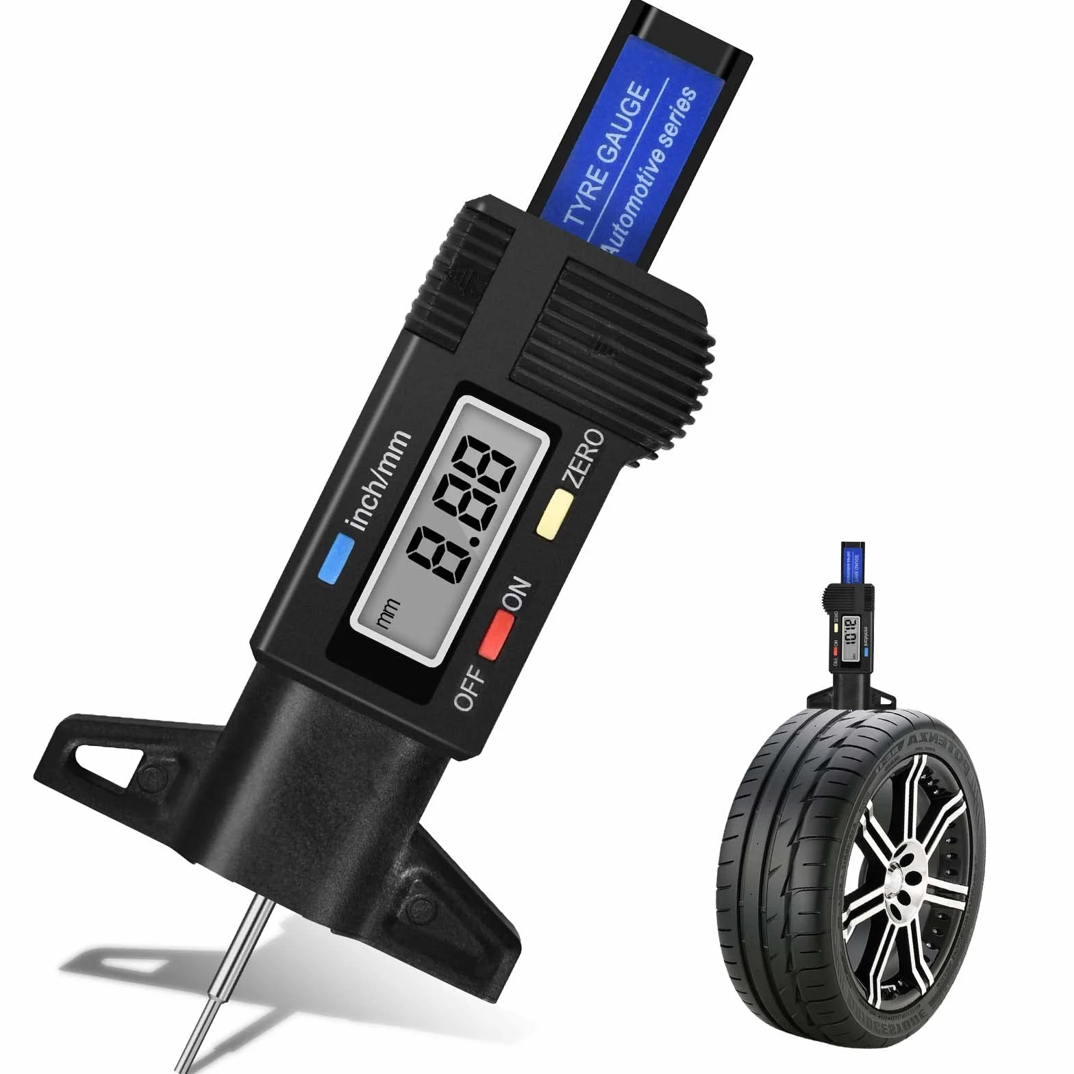 Colexy Profondimetro per Pneumatici Digitale LCD Tester Profondità Battistrada Gomma 0-26mm