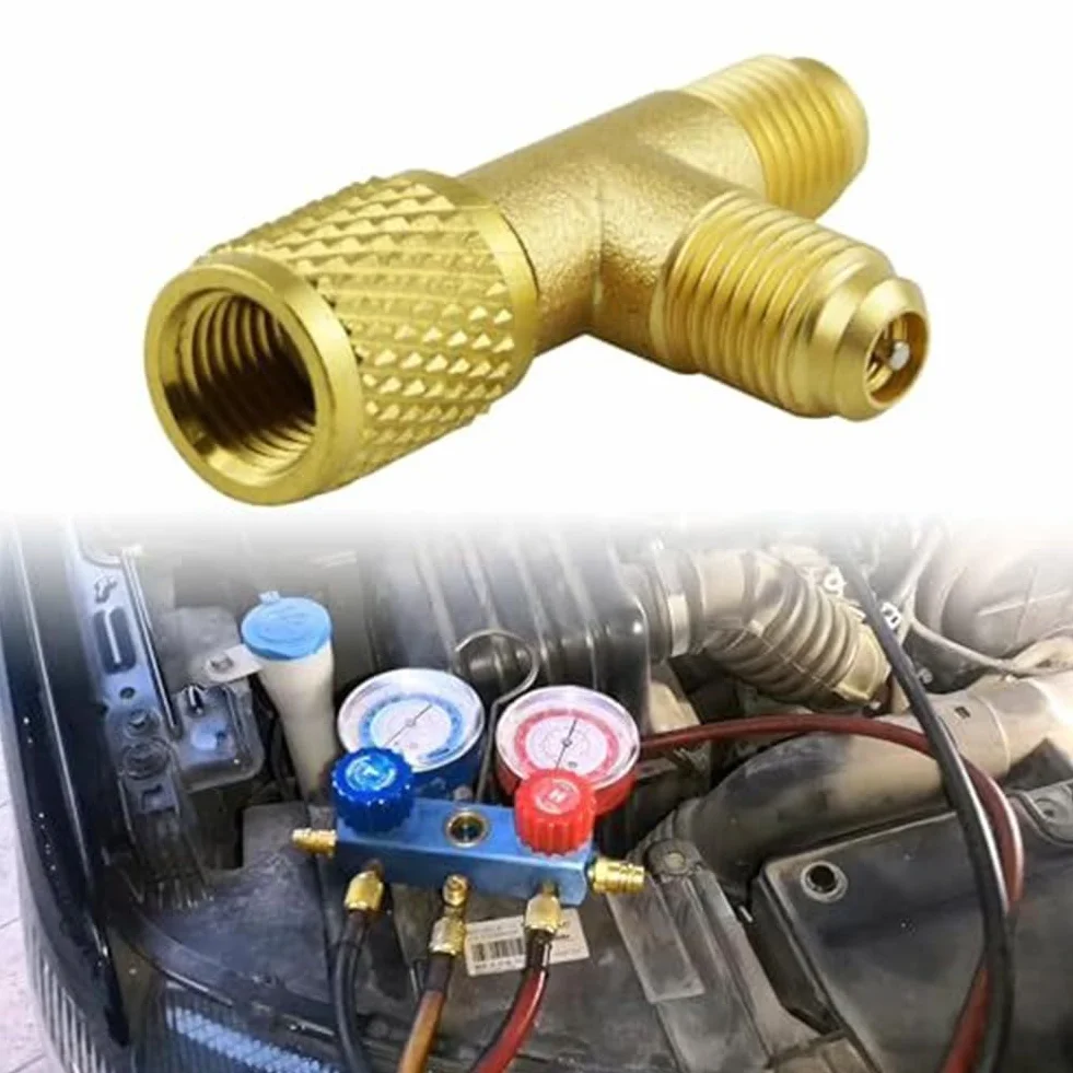 Connettore rapido in ottone Accesso Tee 1/4 SAE Valvole Core Adapter R22 R12 R134 Aria Condizionata Refrigerazione