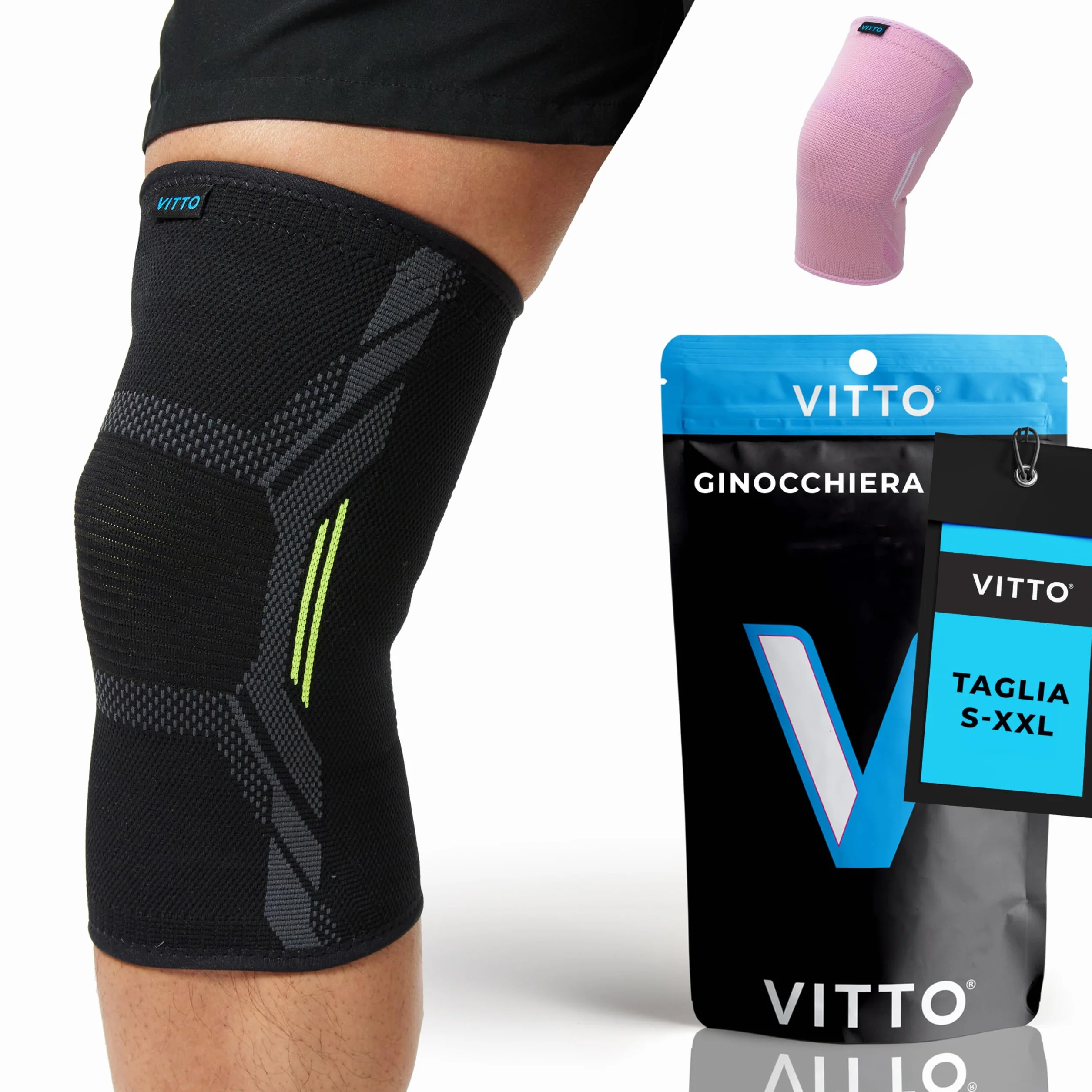 VITTO Ginocchiera Ortopedica Tutore Ginocchio Legamenti Menisco Sportiva Sollevamento Pesi Corsa Uomo Donne Artrite M Nero