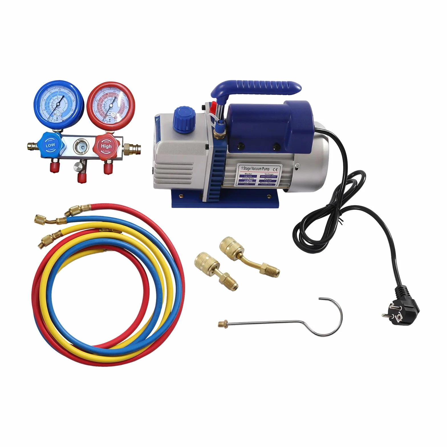 Pompa Vuoto Aria Condizionata 2.5CFM 1/4HP 60L/min 220V con Manometro Collettore per R134A R410A R32