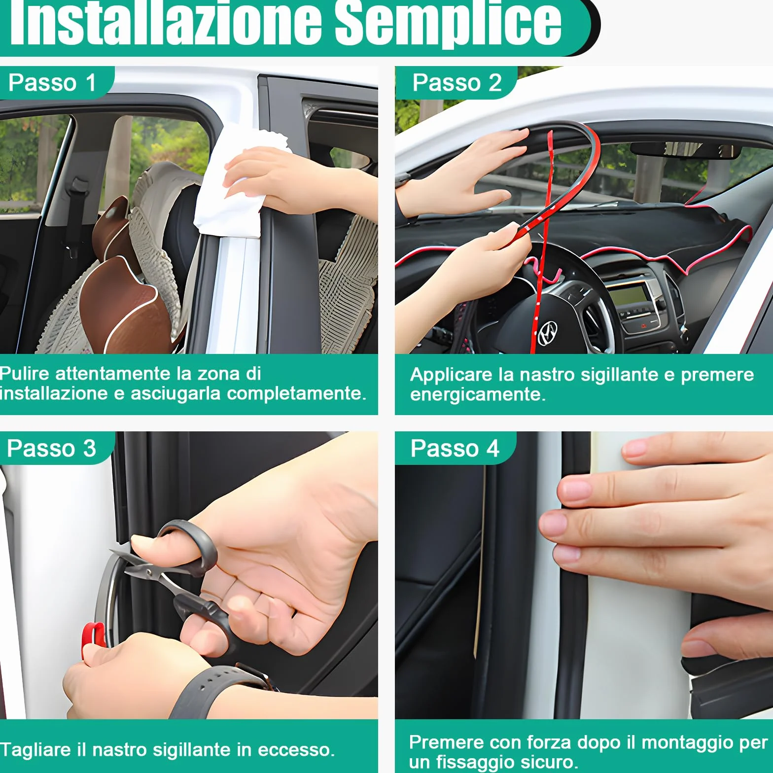 Guarnizione Portiera Auto Gomma Adesiva - 5M Universale Guarnizione Porta Auto Forma 5 Buche, Antirumore, Impermeabile, Resistente Intemperie, Per porte, finestre, bagagliaio, cofano