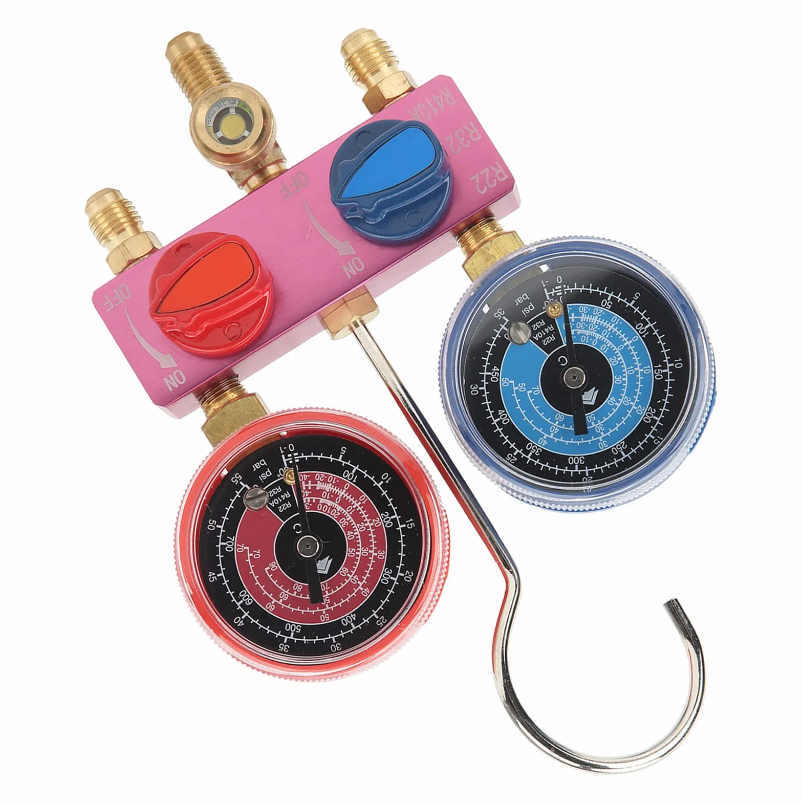Manometri del Refrigerante R32, Manometri del Condizionamento 'aria Manometro Diagnostico del Collettore Mini G1/4 Manopola in Metallo Strumento di Condizionamento 'aria per