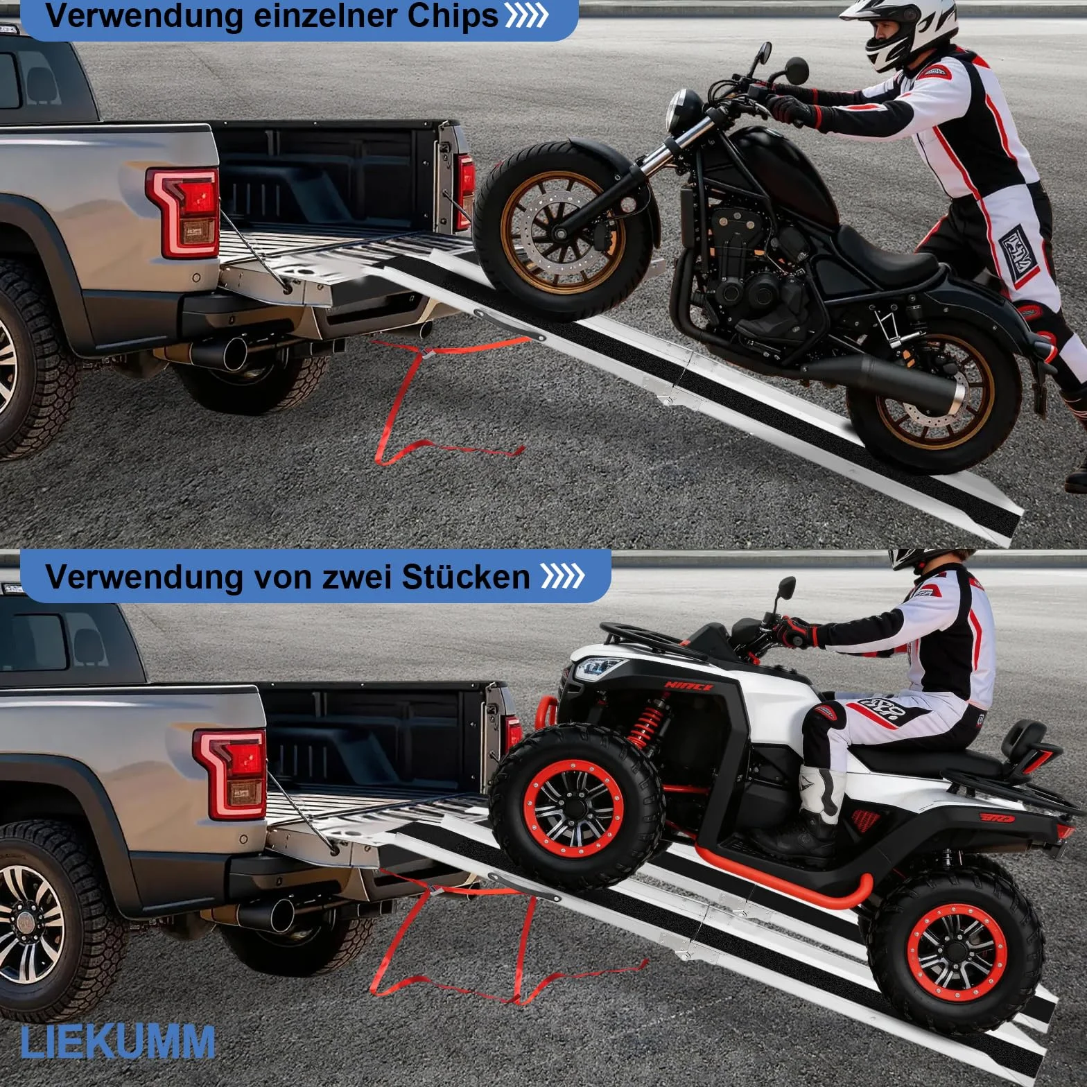 LIEKUMM Rampa di Carico Moto, 180cm Rampa pieghevole in acciaio con pellicola antiscivolo, 280KG capacità Rampa resistente per moto ATV Van Mower