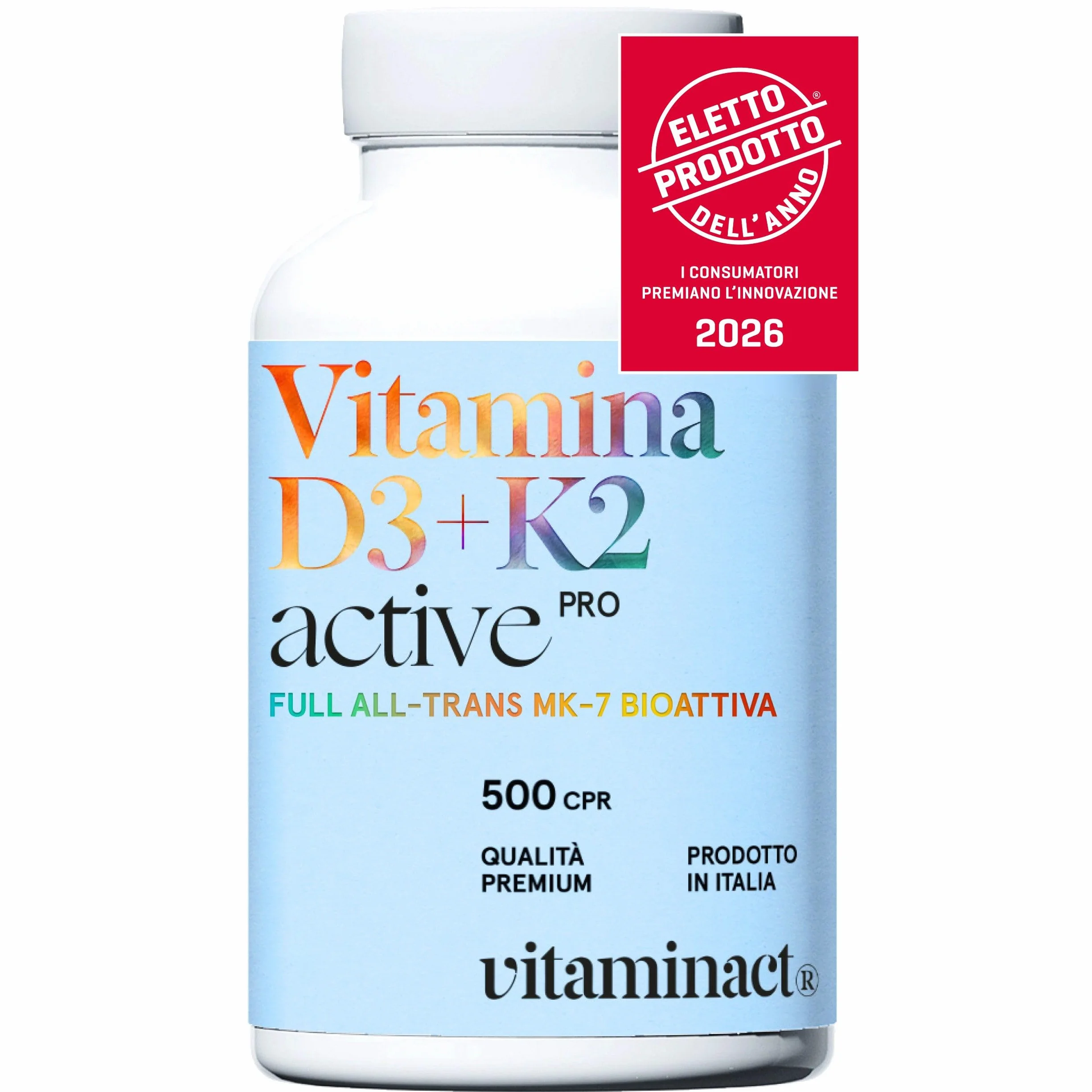 Vitamina D3 K2 500 Microcompresse – 2000 UI a Compressa, K2 MK7, Senza Biossido di Silice