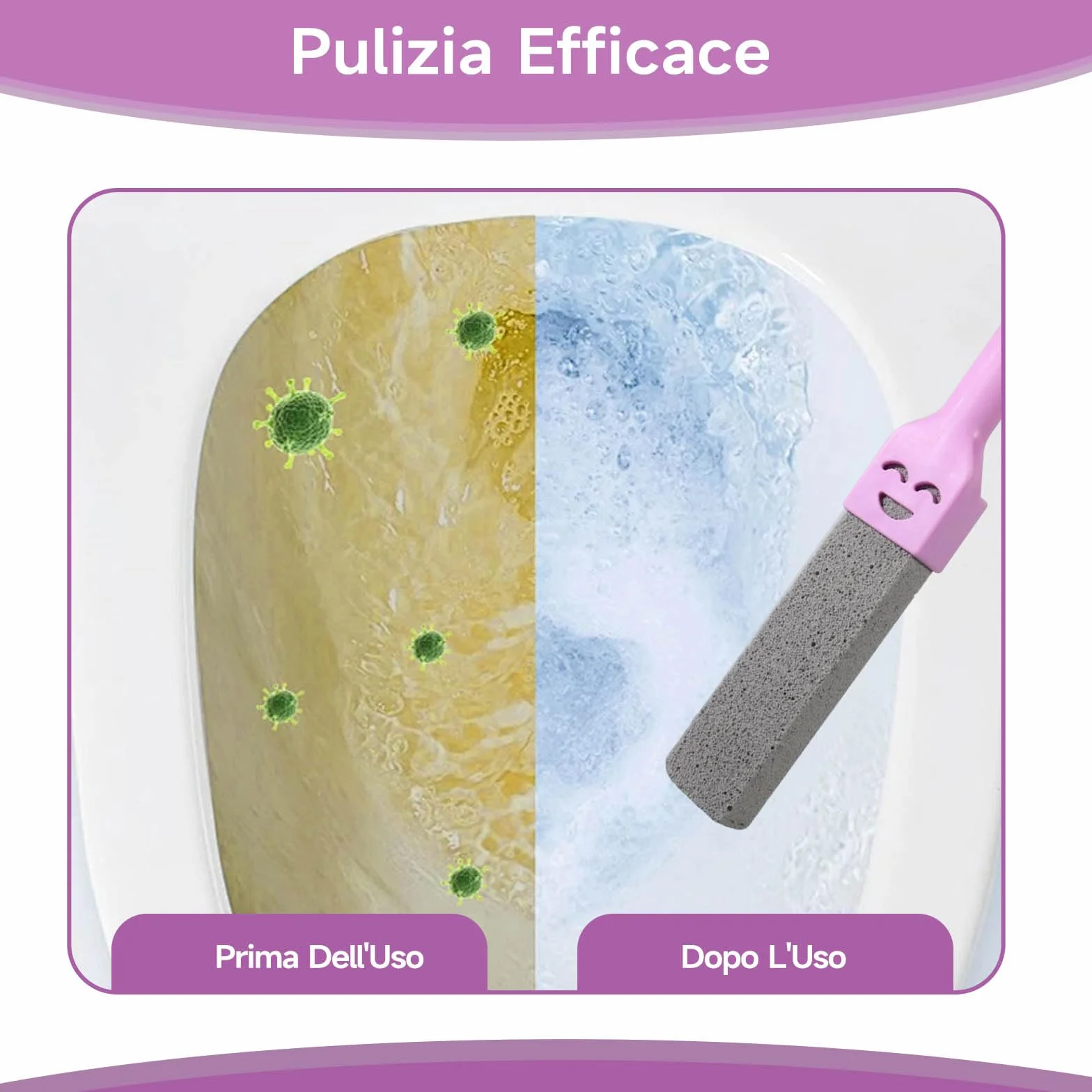 Pietra Pomice per Pulizia WC, 6 Pezzi con 2 Manici - Detergente per Calcare e Incrostazioni