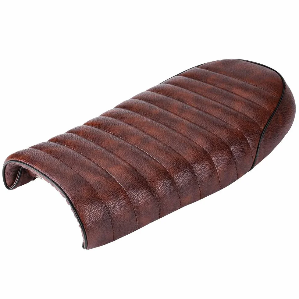 Sedile Moto in Pelle PU Vintage Cafe Racer Sella Piatta Cuscino per CG125 GN CB400SS