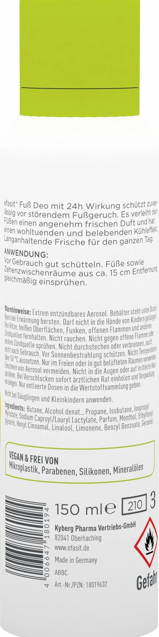 efasit Deodorante per piedi Effetto 24 ore 150 ml senza sali di alluminio