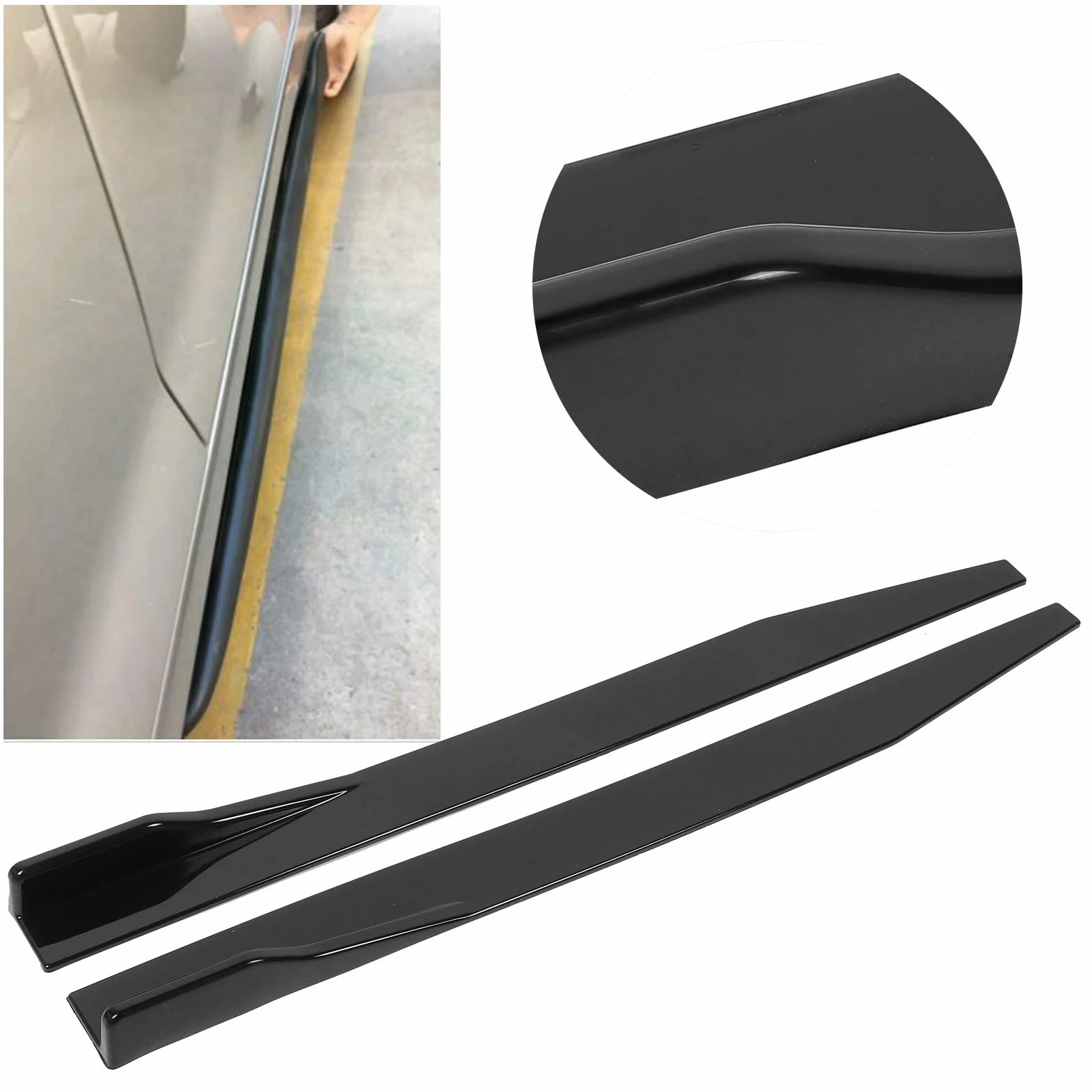 Spoiler per Ala per Auto, 2 Pezzi Minigonne Laterali per Carrozzeria Auto 120 Cm / 47,2 Pollici Gonna Laterale per Auto Universale Splitter Labbro Nero Lucido Diffusore per Alette