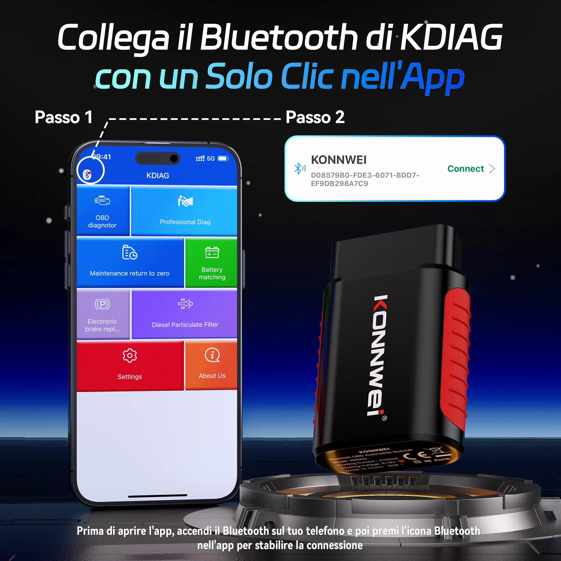 KONNWEI KDIAG OBD2 Scanner Bluetooth, tutti i sistemi diagnostici, 5 reset, lettore di codici auto per iOS e Android, senza abbonamento