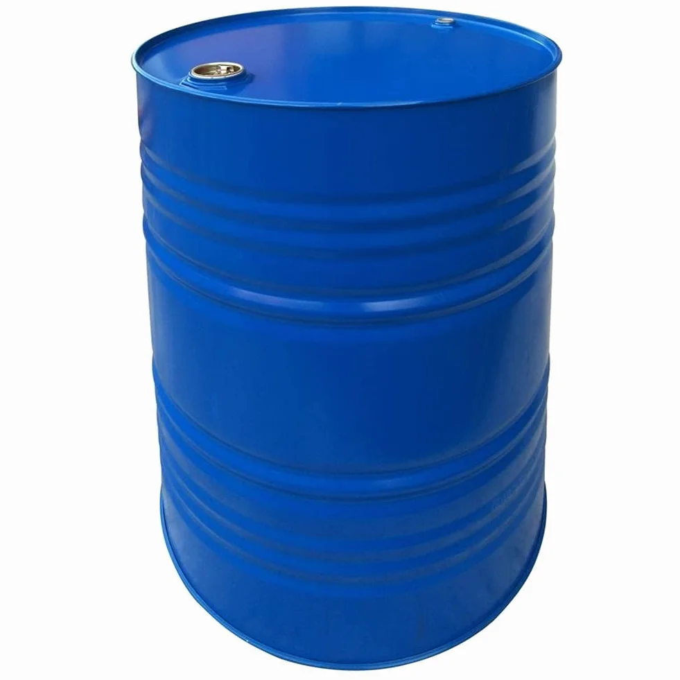 Fusto in ferro cilindrico, capacità 220 Lt, omologato ADR/ONU per liquidi, con tappi a vite (inclusi), corpo blu interno metallo