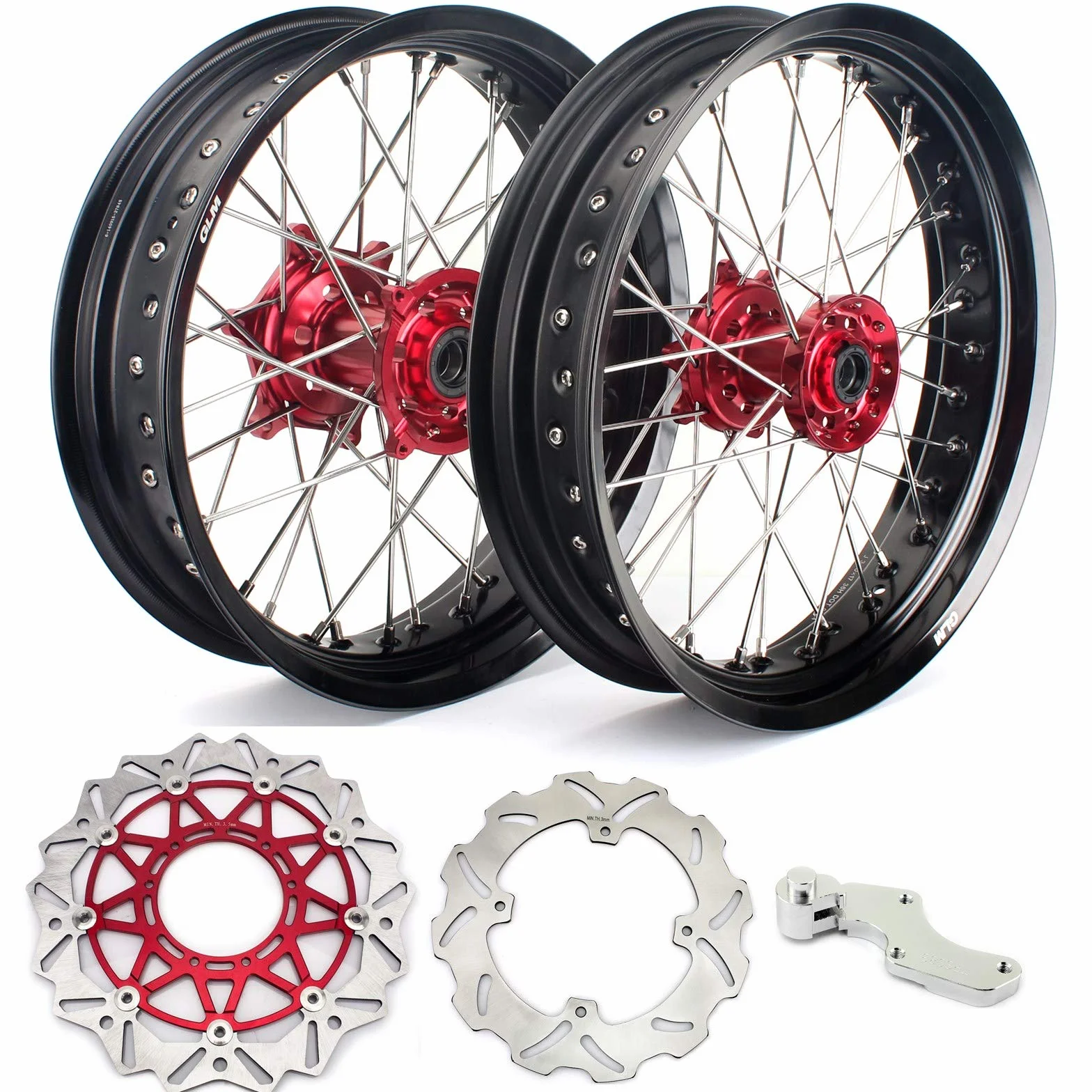 TARAZON 17" CNC Ruote Cerchi Dischi freni anteriori e posteriori con Supporto pinze per Honda CR125R CR250R 04-07 CRF250R 04-13 CRF250X 04-09 12-13 CRF450R 02-12 CRF450X 05-09 12