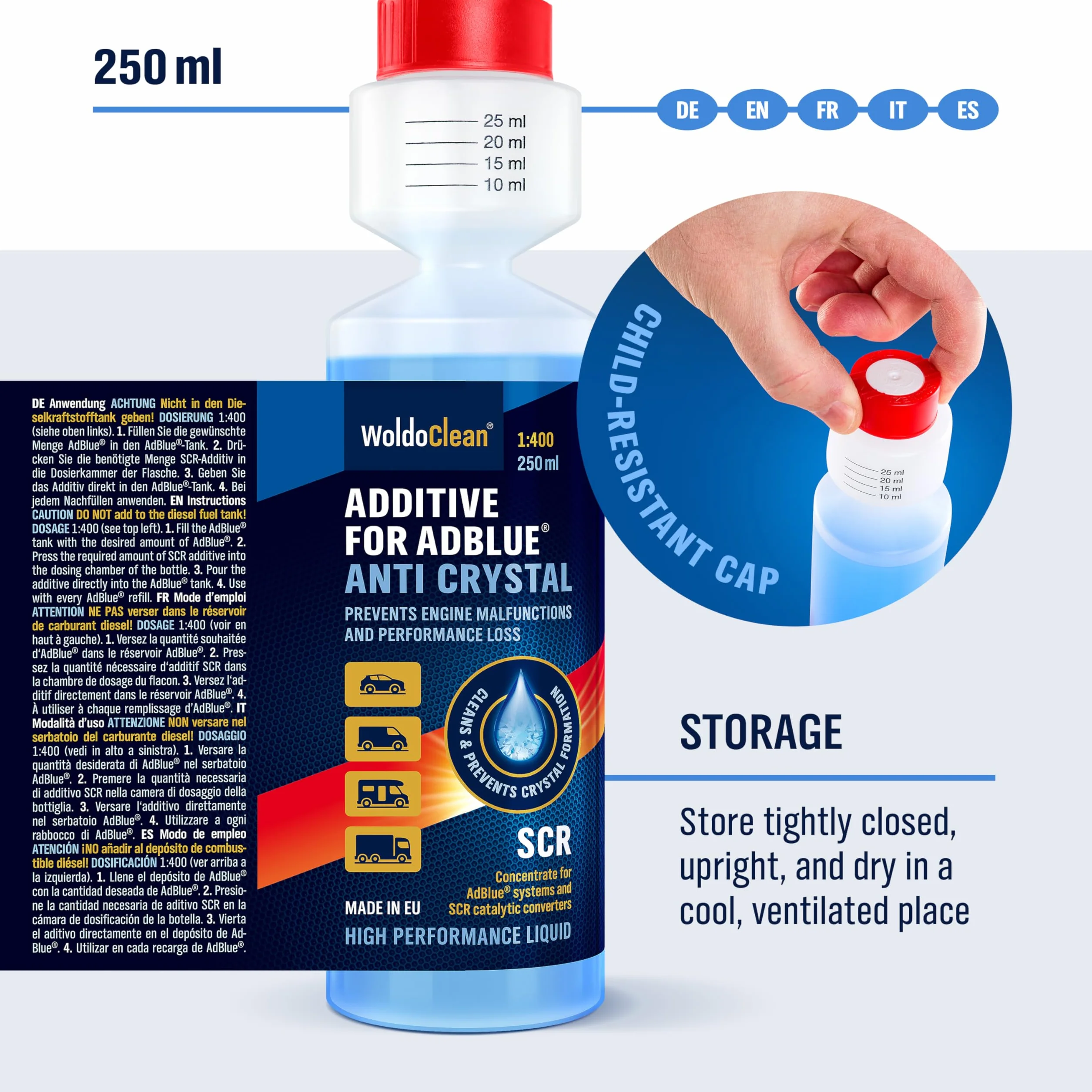 WoldoClean Additivo AdBlue Anticristallizzante 250 ml Detergente SCR Motori Diesel