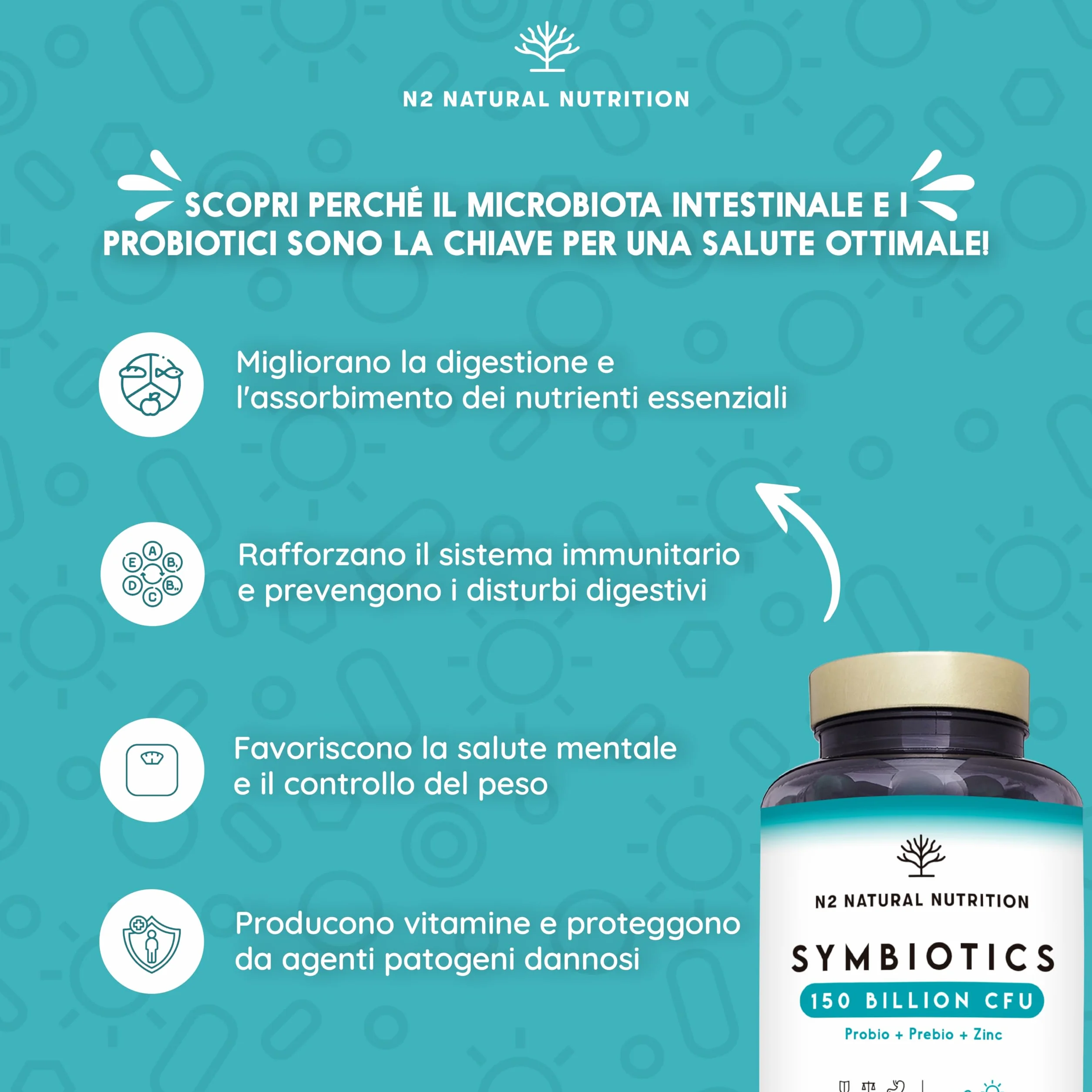 N2 Natural Nutrition Fermenti Lattici Probiotici 150 Miliardi UFC 20 Ceppi 90 Capsule Vegano