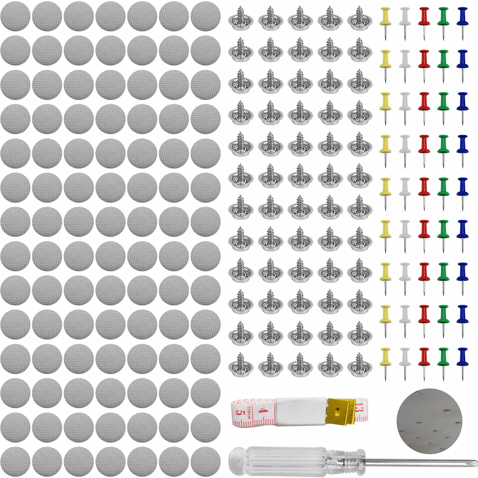 100Pcs Kit Riparazione Cielo Auto, Riparazione Automobilistica Rivetti Pulsante di Riparazione con 100 Spilli Colorati 1 Cacciavite 1 Metro a Nastro per Tutte Auto (Grigio)