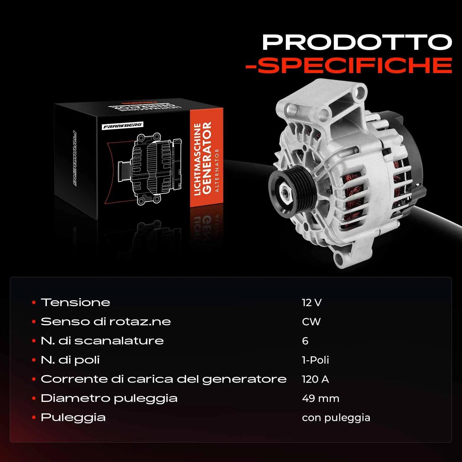 Frankberg Alternatore Compatibile Fiesta VI CB1 CCN 1.2L C-Max II DXA/CB7 DXA/CEU 1.0L 1.4L Focus III 1.6L B-Max JK 1.6L