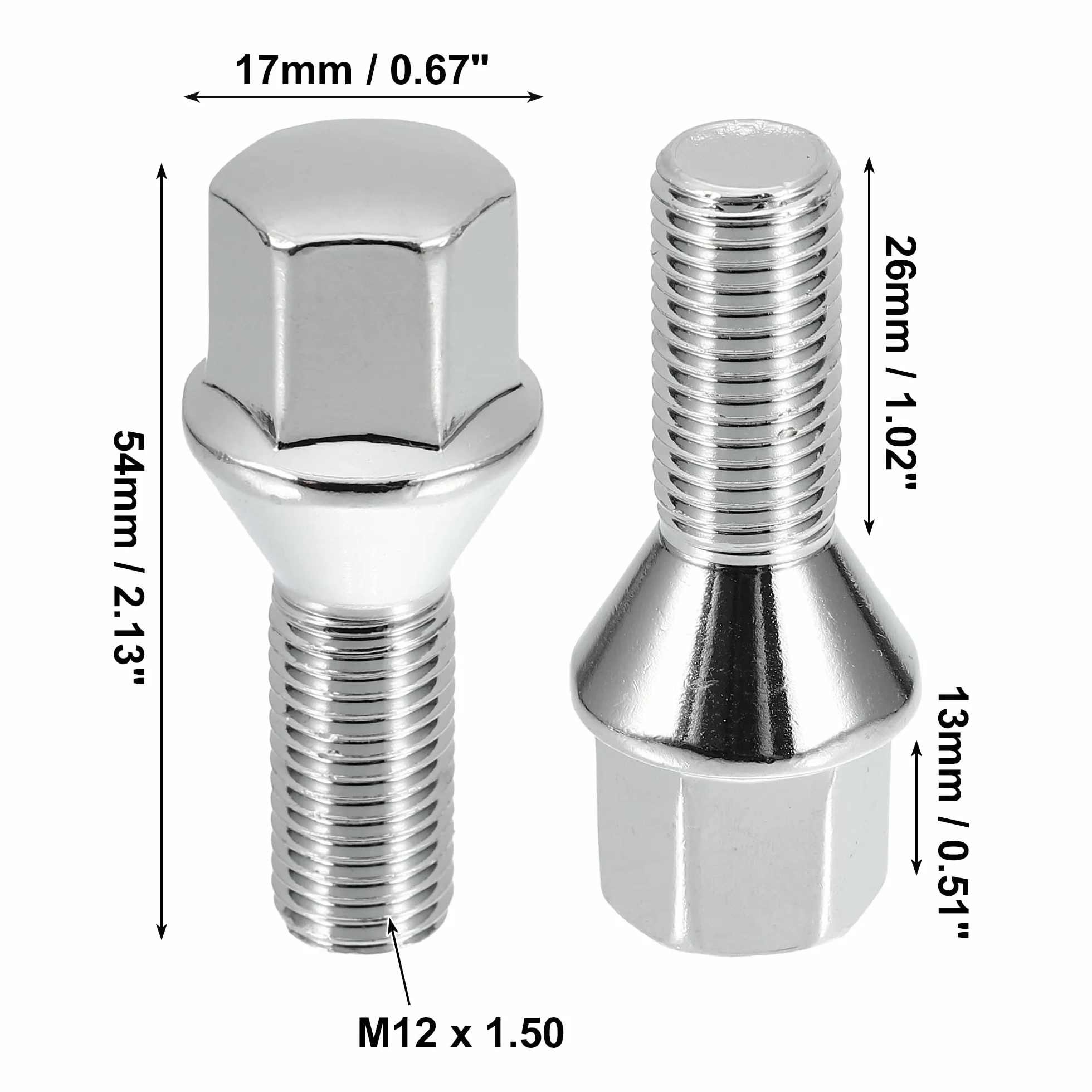 QUARKZMAN M12 x 1.5 Ruota Bulloni Conicità 60° Cromo Ruota Borchie Set 8pz