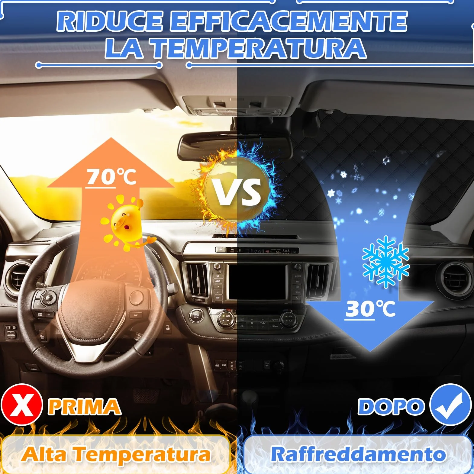 Parasole Auto Parabrezza UV Protettore Magnetic Pieghevole 197x128cm