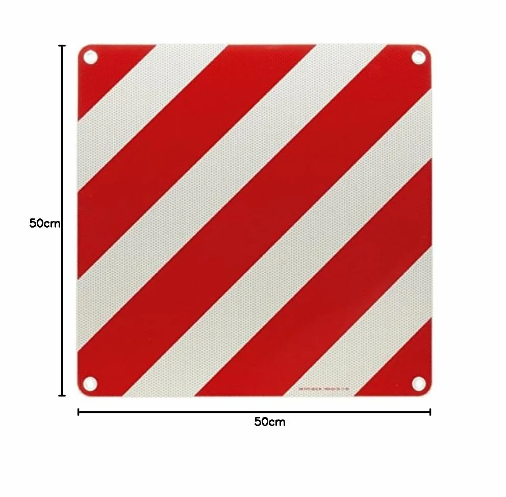 Pannello CARICHI SPORGENTI Alluminio RIFRANGENTE OMOLOGATO 500x500mm Fori ANTITAGLIO Angoli ARROTONDATI