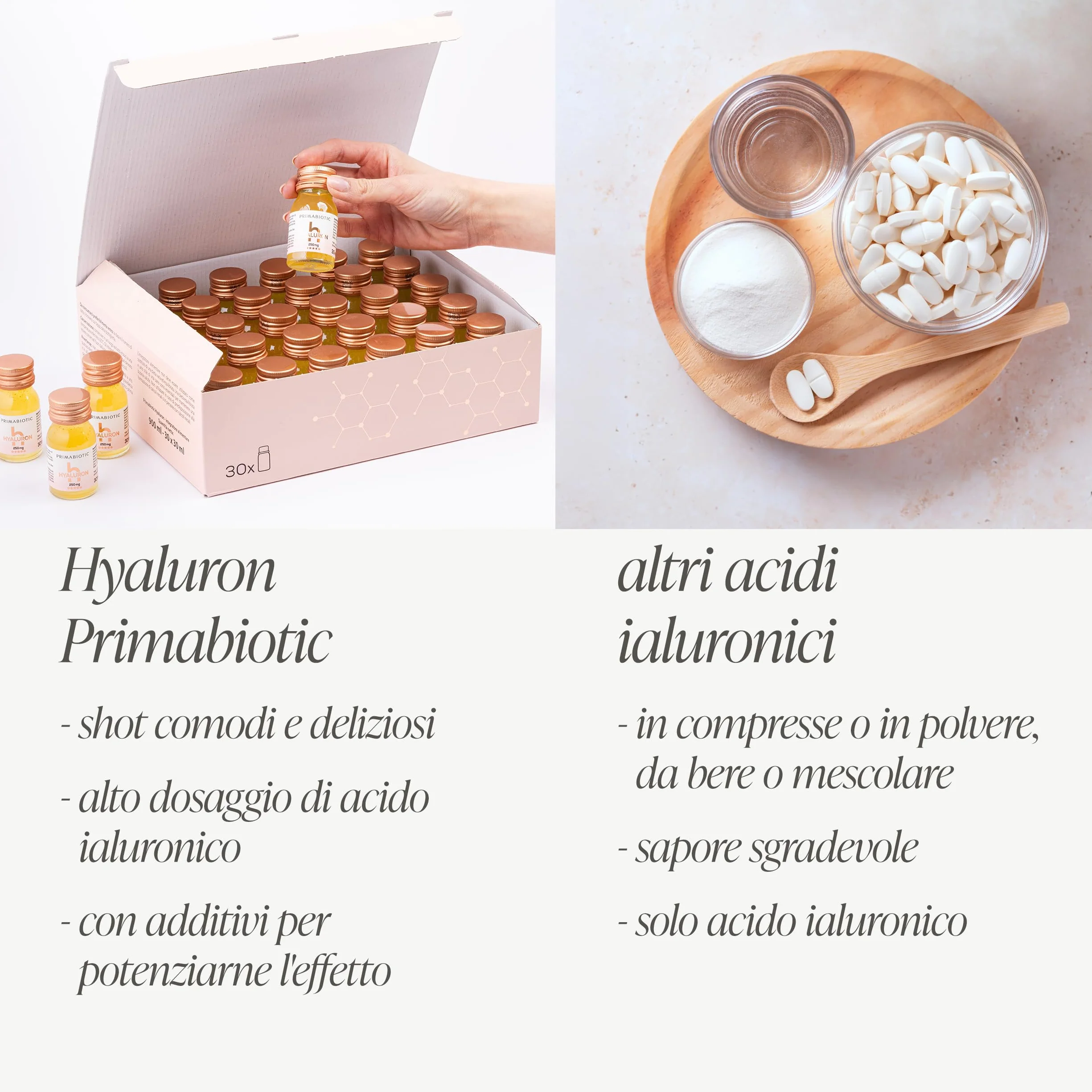 Primabiotic Acido Ialuronico da Bere 250 mg 30 Flaconcini 30 ml Integratore Liquido per Pelle Viso Vegano Senza Glutine