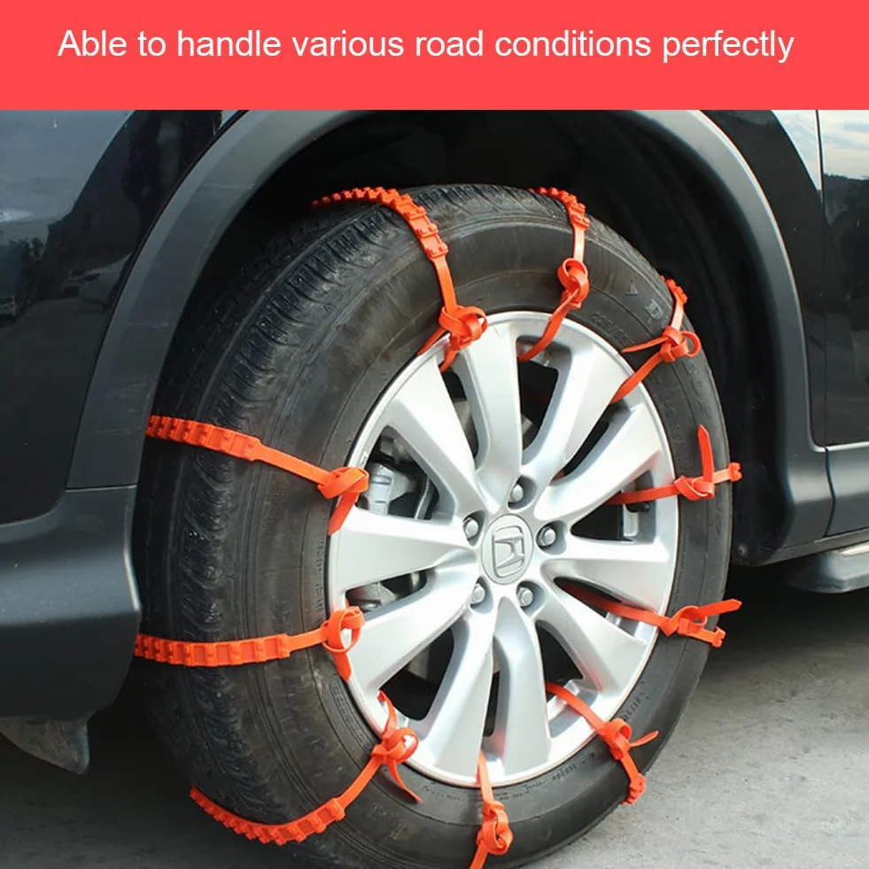 Catene da Neve per Auto, Antiscivolo - Fasce di Emergenza e Sicurezza Regolabili con Sistema Anti Slittamento per Pneumatici, 10pcs