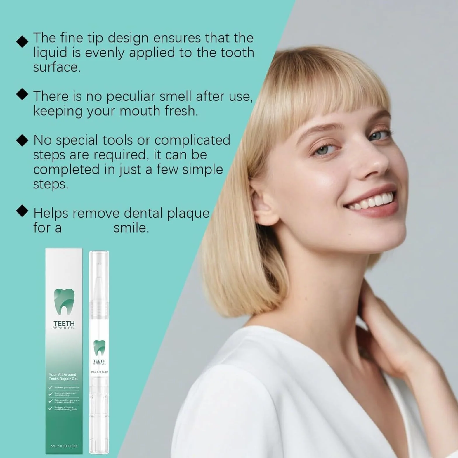 Gel riparazione denti, kit riparazione gengive, penna sbiancante denti, smacchiatore, protezione gengive