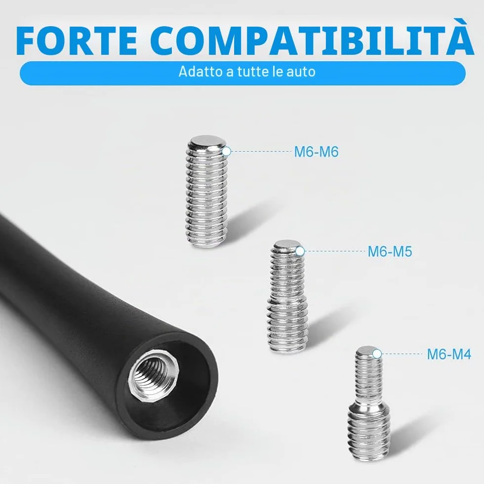 Antena Universale per Auto 6,5cm + 18,5cm FM/AM/DAB con Viti M4 M5 M6