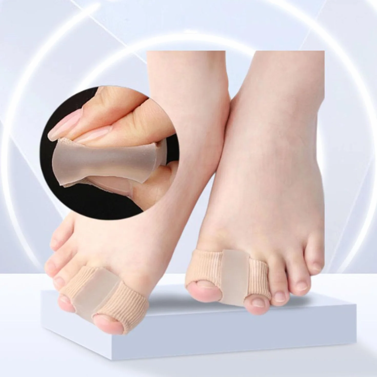 Separatori Alluce Valgo in Gel per Dita dei Piedi con Passanti per Correzione Dita a Martello 4 Pezzi