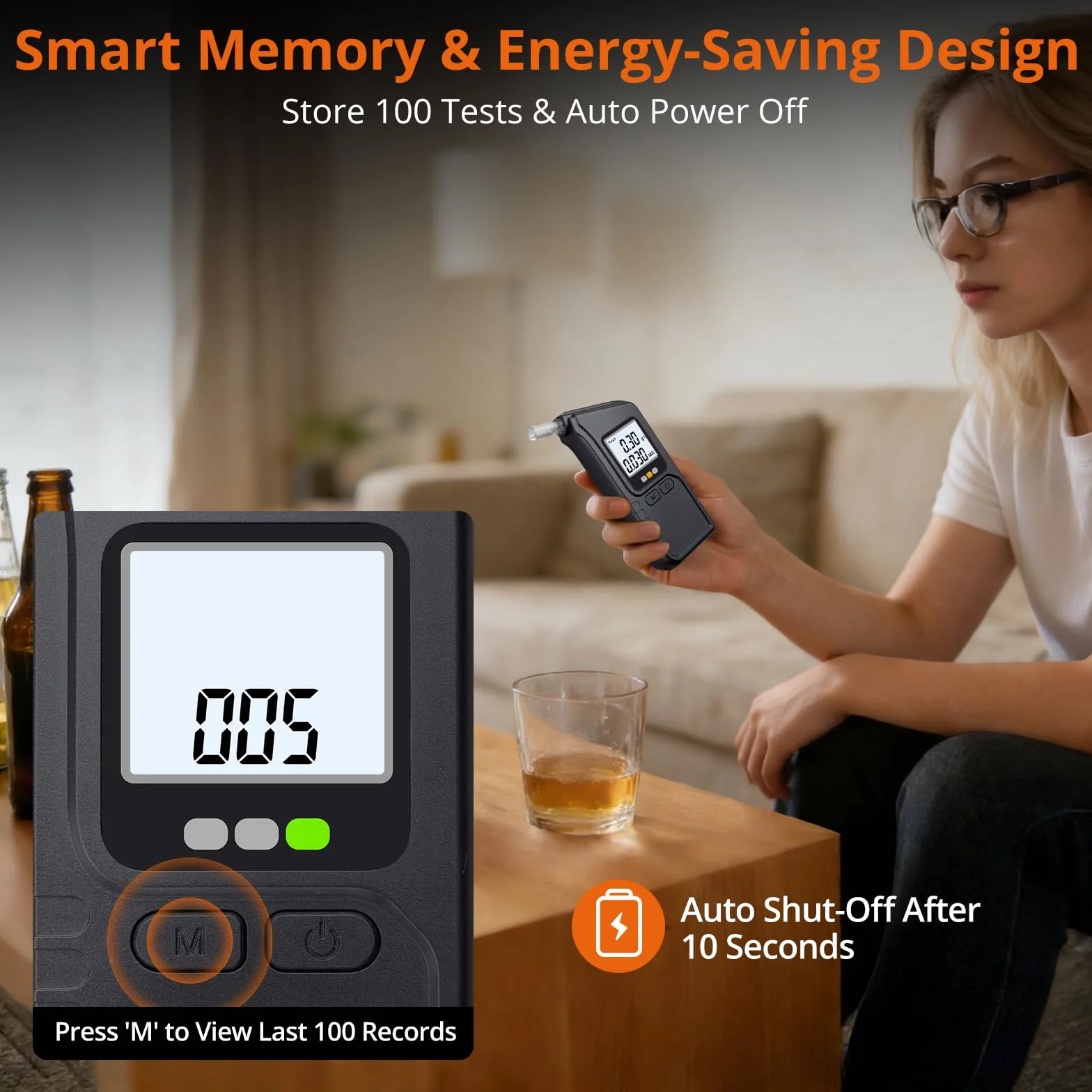 Proster Etilometro Portatile con Display LCD, Sensori Doppi, Misurazione Alcol nel Respiro, Include 10 Bocchini e Batterie
