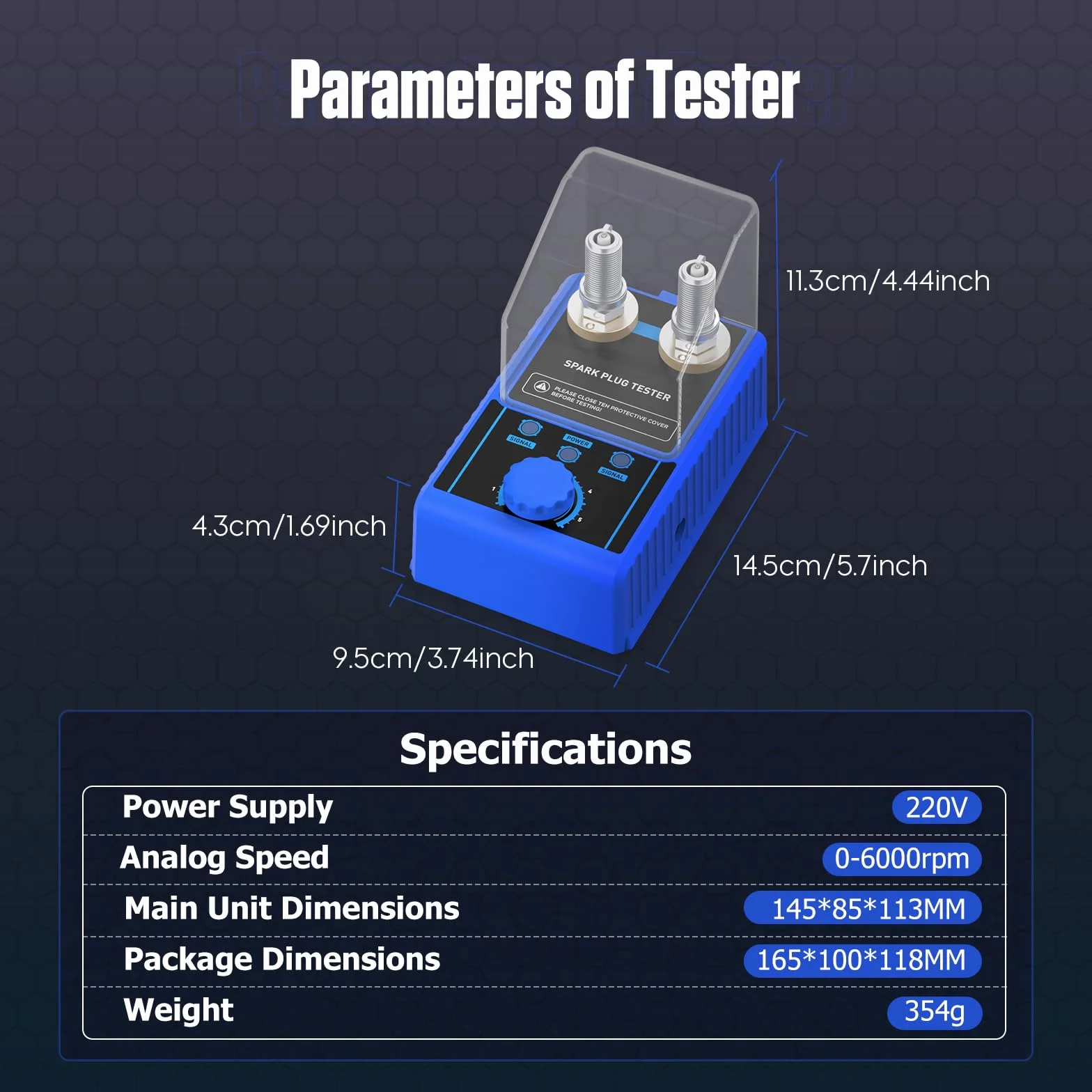 BELEY Tester per candele da auto, 220 V, regolabile, a due fori, con custodia protettiva H80