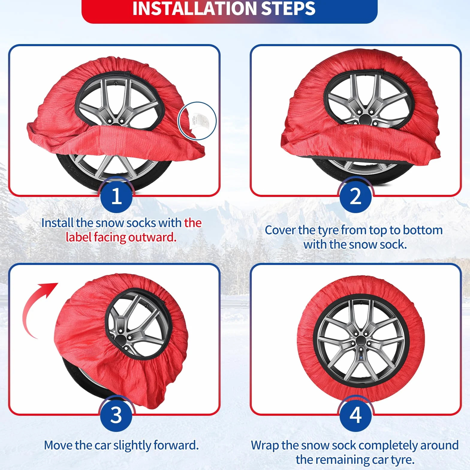 SWAWIS Catze da Neve Omologate EN 16662-1 Catene da Neve in Tessuto Taglia XL per R14 - R22 Auto Universali, 1 Coppia Rosso