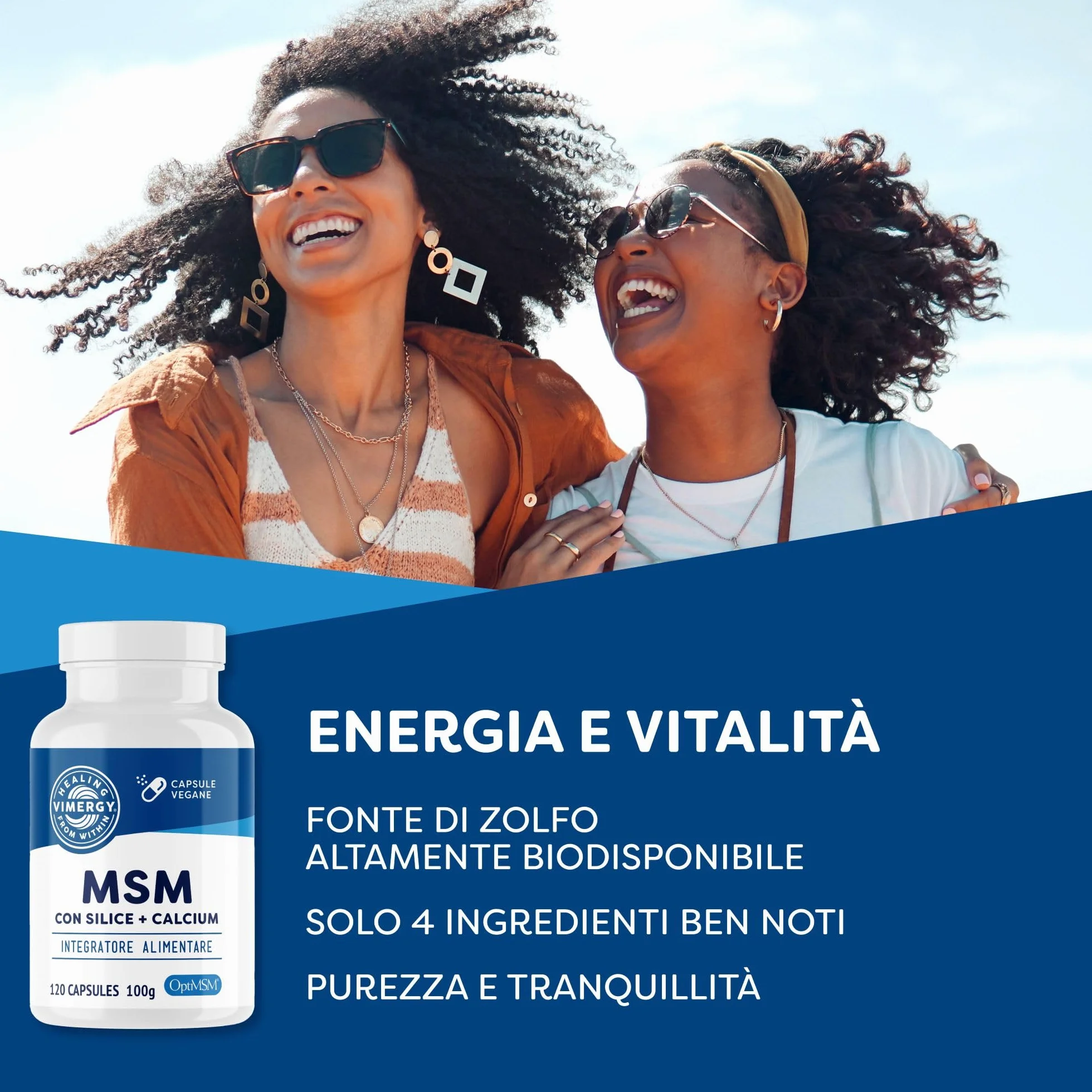 Vimergy MSM 780MG Capsule (120 Pezzi) – Integratore con Calcio e Silice – Capsula Vegana Senza OGM, Glutine o Gelatina - Kosher