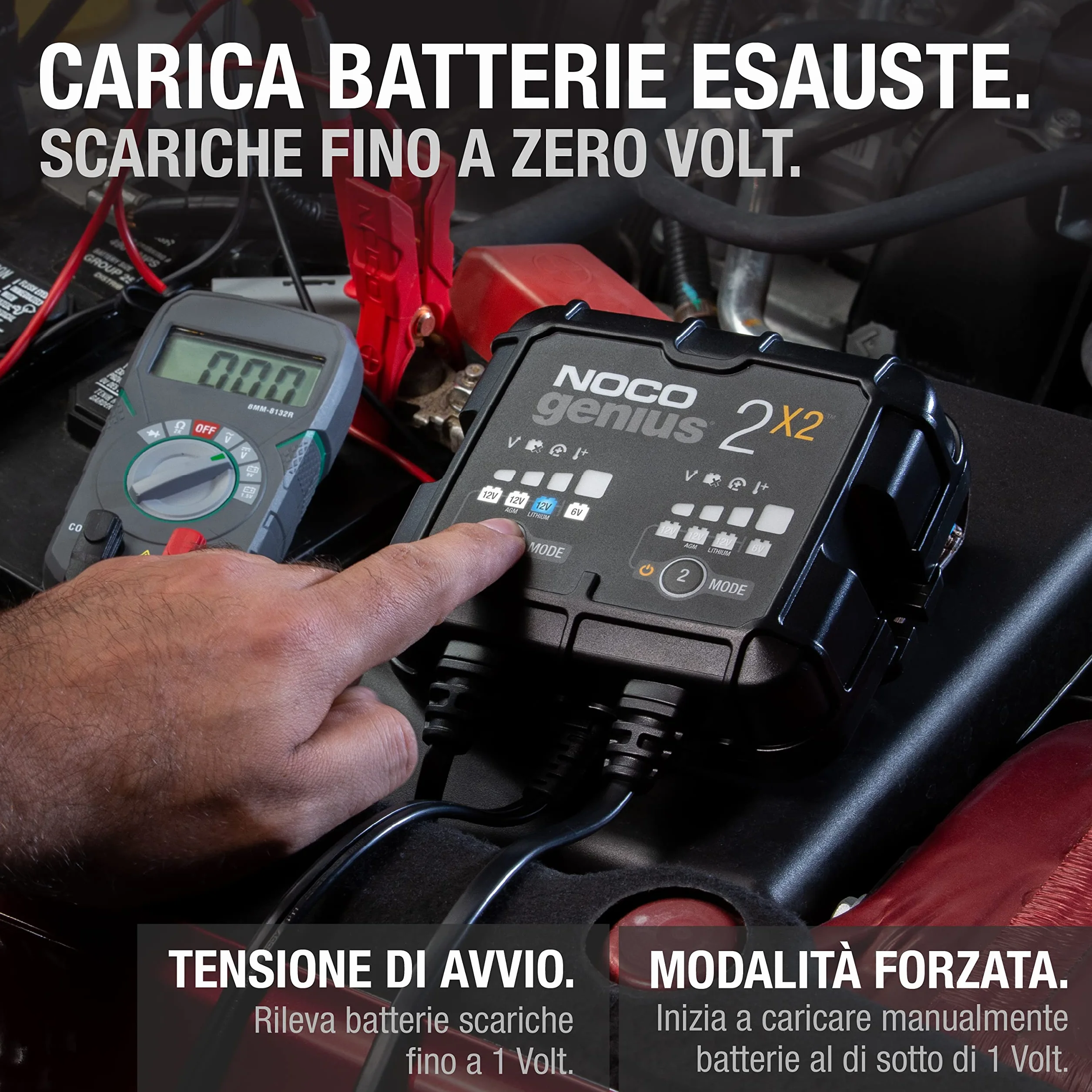 NOCO GENIUS2X2: Caricabatterie Intelligente 4A 2 Canali (2A/Canale) 6V/12V – Mantenitore di Carica e Desolfatatore con Protezione da Sovraccarico e Compensazione Termica – Per Batterie Piombo e Litio