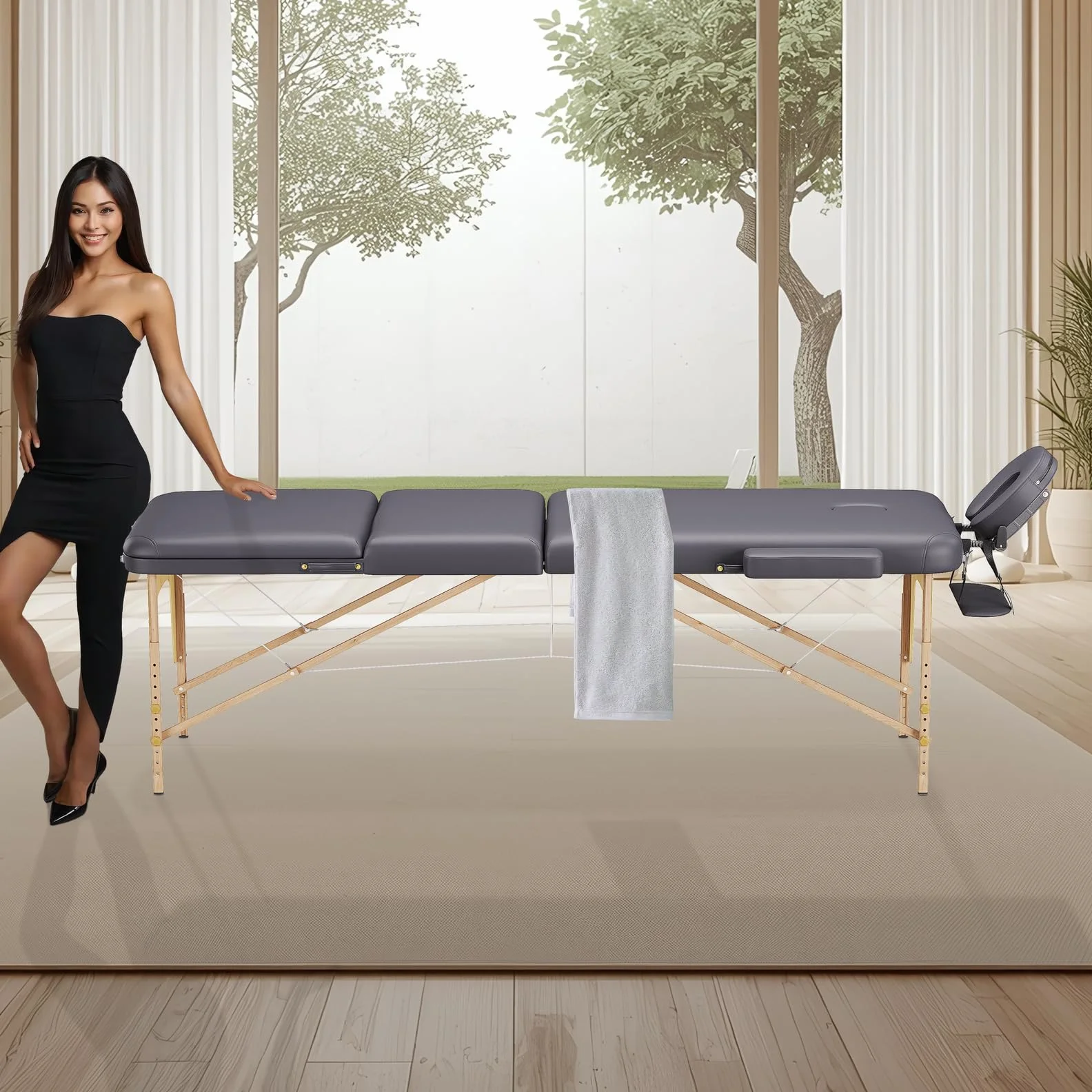Beltom Lettino Massaggio Smart 3 Zone in Legno 180x56 cm Nero
