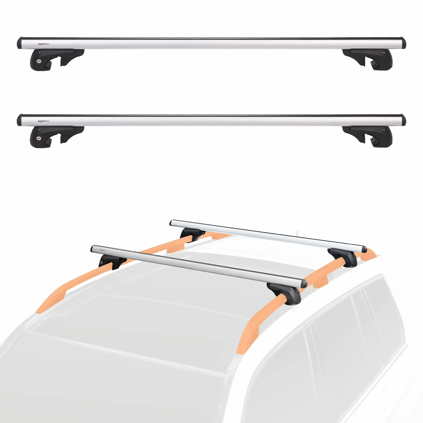Amazon Basics Portapacchi da tetto a croce 132 cm per distanze fino 117 cm tra sponde con fessura 2 pezzi nero argento